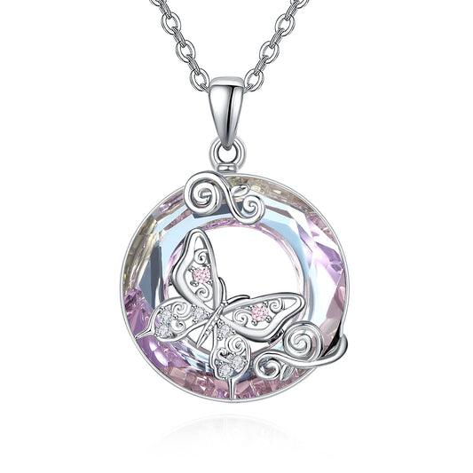 AENEAS Butterfly Necklaces for Women Sterling Silver Pendant Purple Crystal Gifts Jewelry for Women Birthday Anniversary