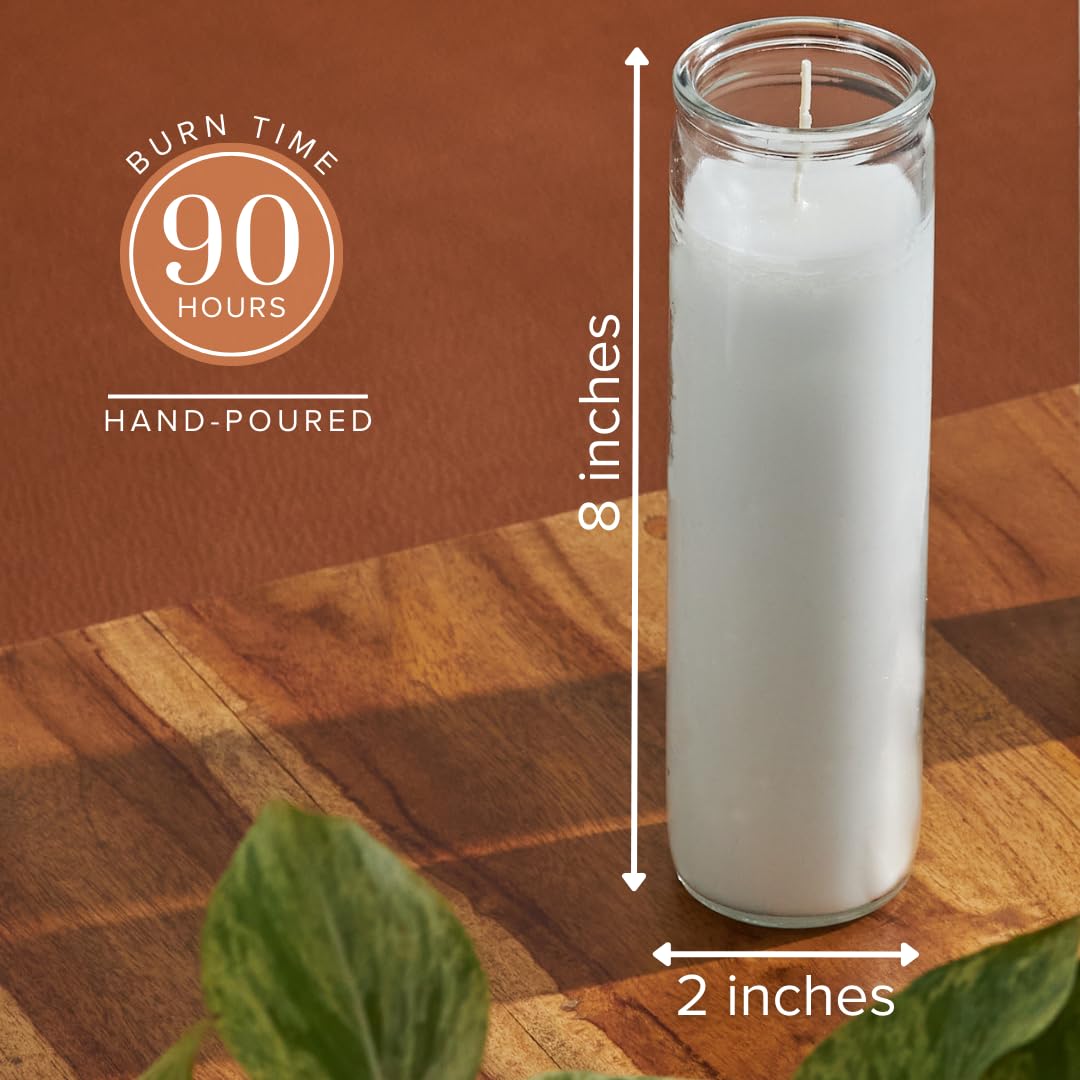 Simply Soson 2x8 inch White Devotional Scented Candles in Glass Jar - Gardenia - 1 Piece - 90 Hours – Prayer Candle - Tall Pillar Candles for Religious, Memorials, Party Decor