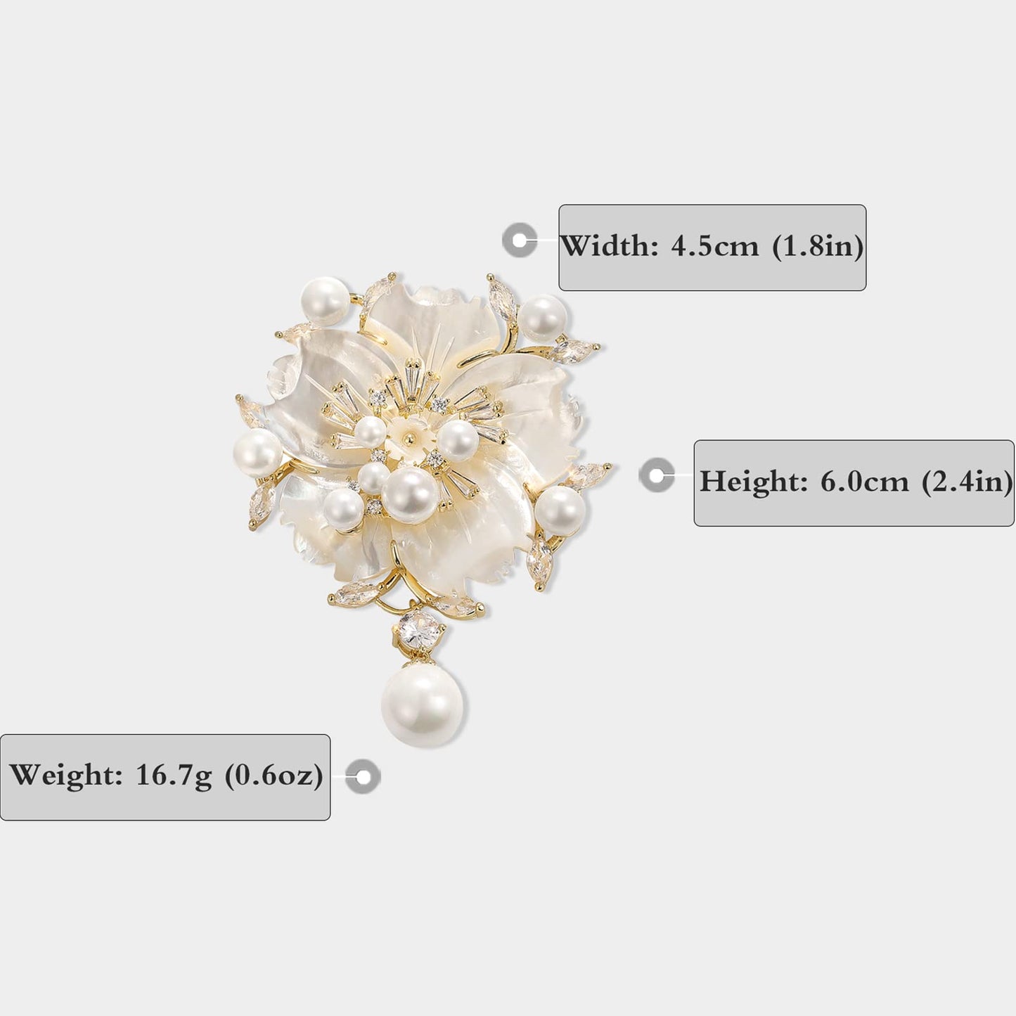 AILONMEI Elegant Pearl Flower Designer Brooch Pins Broches Costume Jewelry For Women Fashion Christmas Gift (Shell Flower)