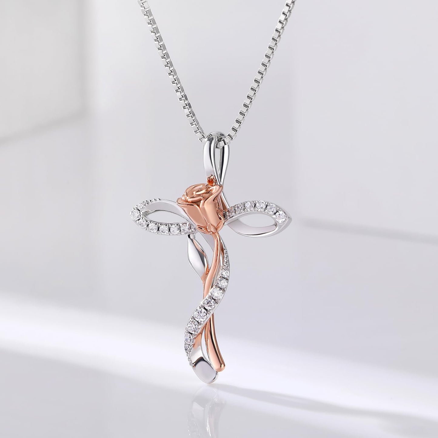 jiamiaoi Cross Necklace for Women Cross Necklace Infinity Rose Necklaces Sterling Silver Flower Necklaces Faith Gifts Religious Jewelry for Women