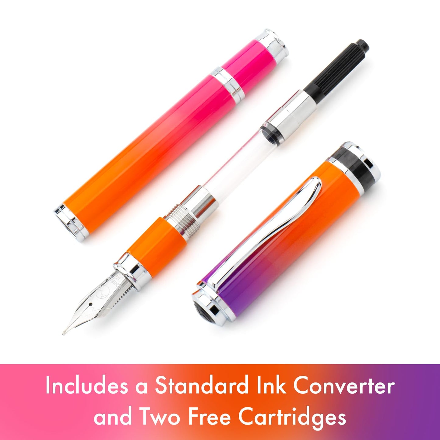 Monteverde USA Innova Ombre Fusion Harmony (Purple/Orange/Pink Gradient Finish) Fountain Pen - Stub Nib, Refillable, Gift Case, Luxury Pen