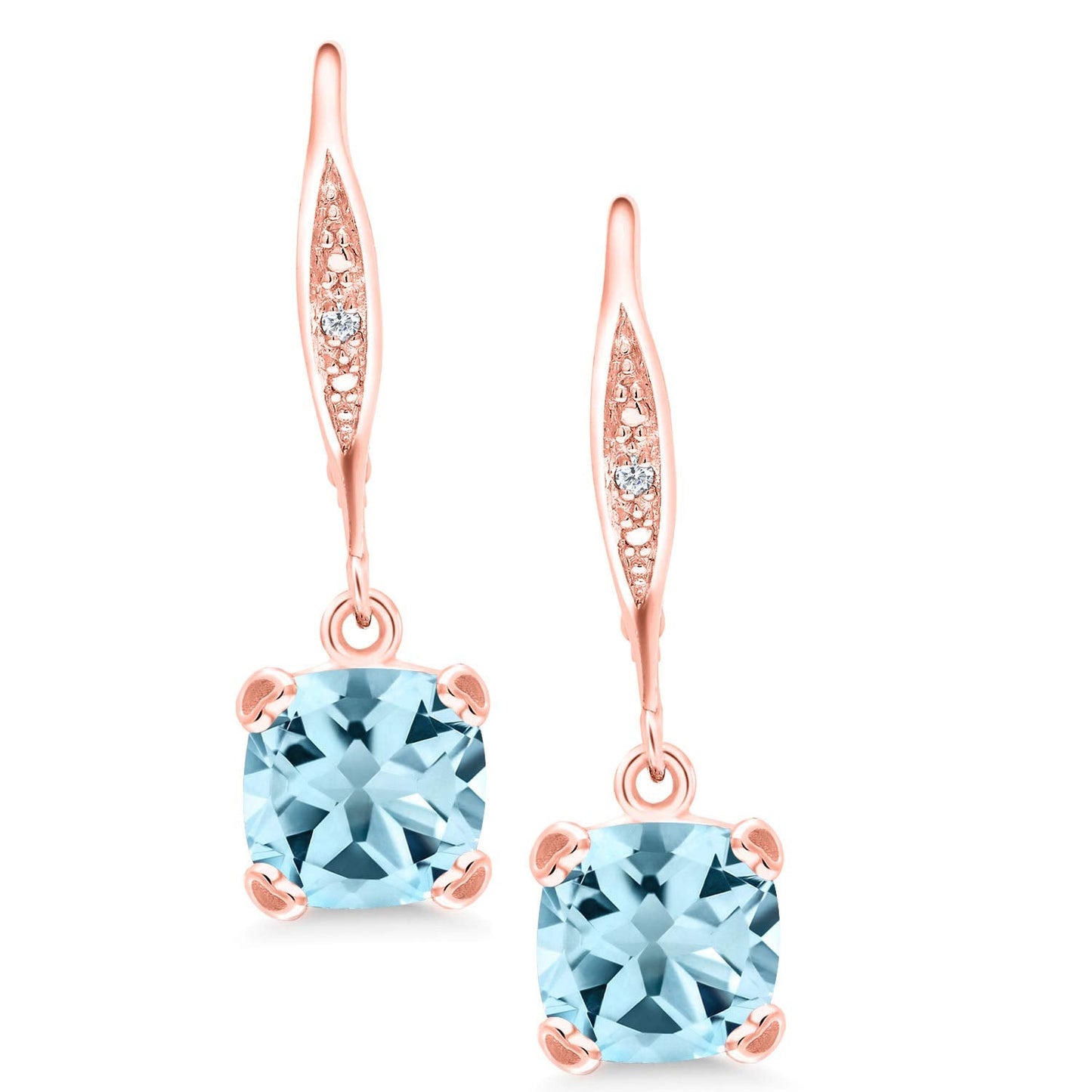 Gem Stone King Drop Dangle Earrings For Women | 7MM Cushion Cut Gemstone Birthstone and Diamond | 925 Sterling Silver | Jewelry Gift for Mom Wife Her | Sky Blue Topaz-November | Rose Gold