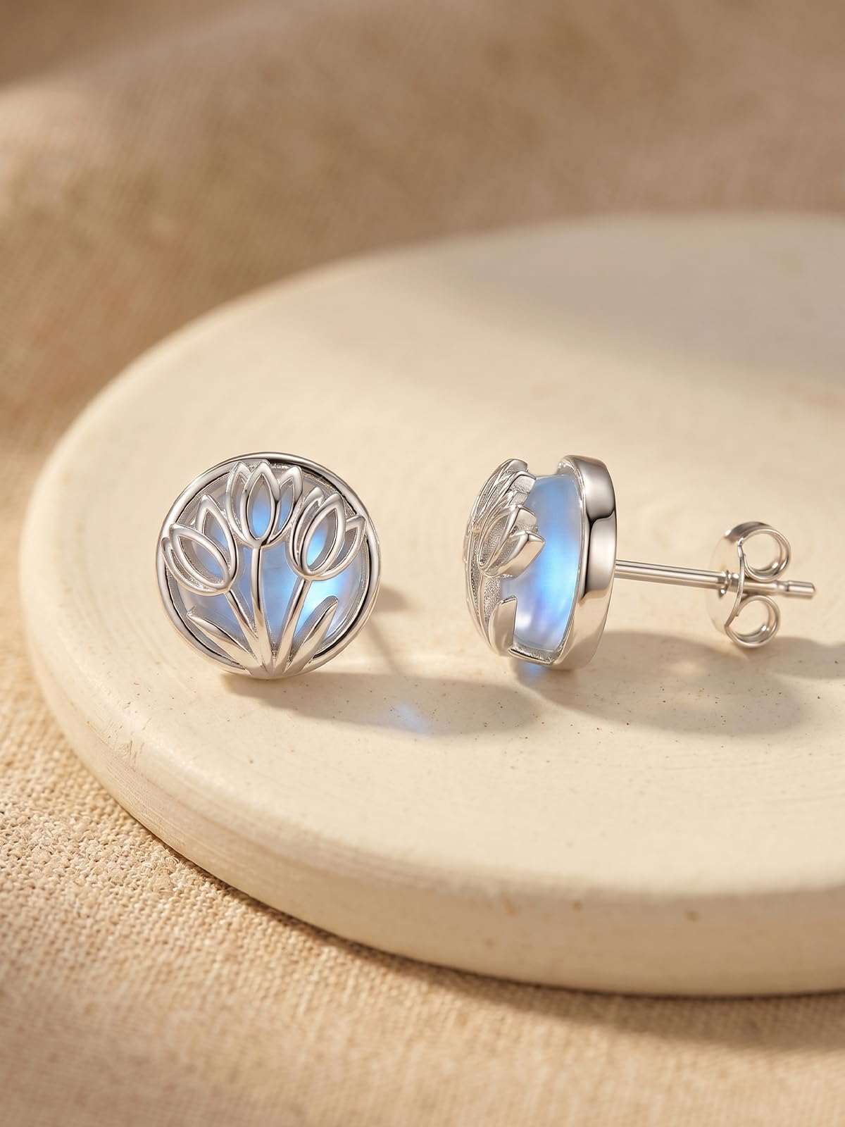 WINNICACA Moonstone Stud Earrings for Women Hypoallergenic Tulip Earrings for Women 925 Sterling Silver Tulip Jewelry for Sensitive Ears Birthday Mothers Day Gifts for Mom Grandma