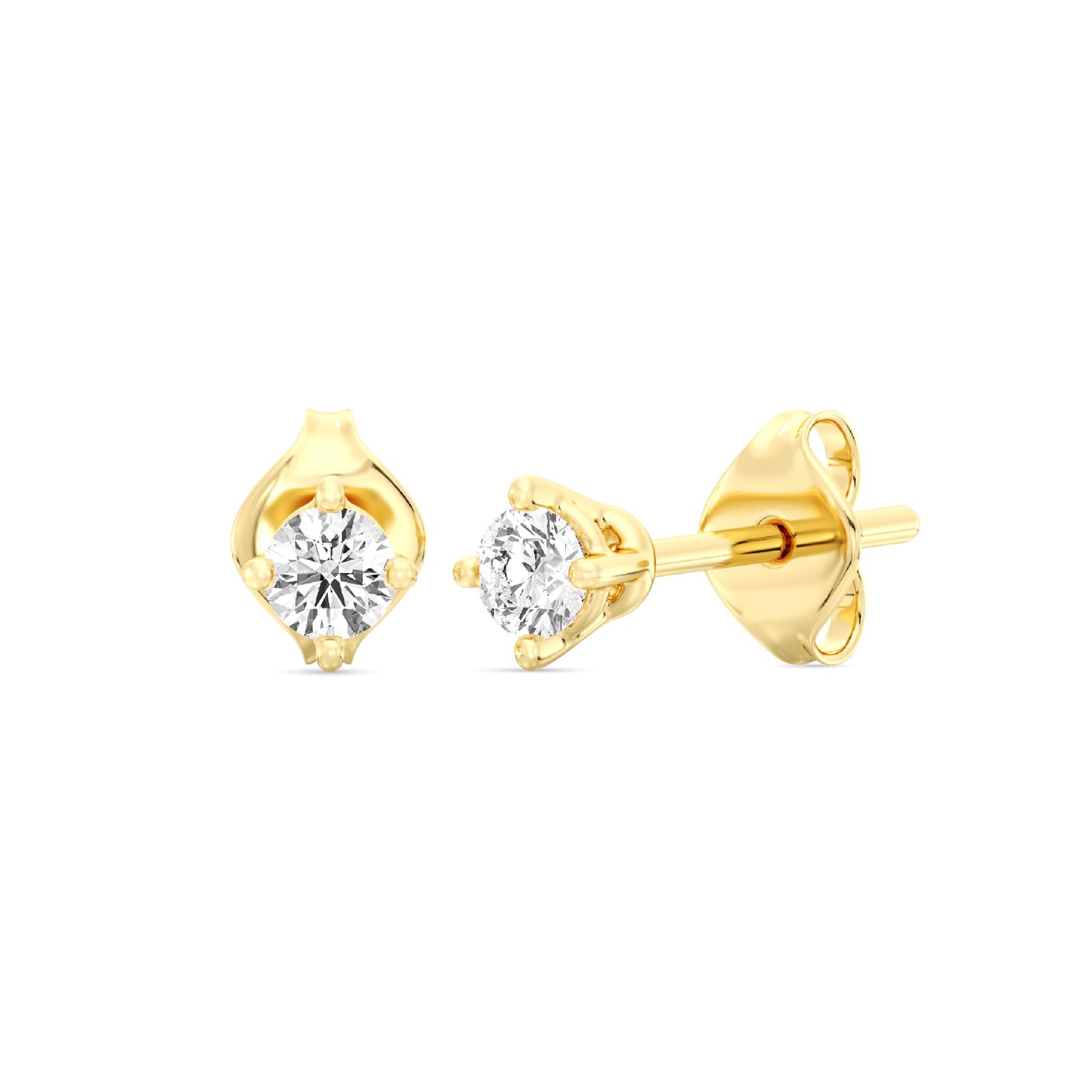 Gilded 1/5 Carat Total Weight Lab-Grown Diamond 14KT Gold Plated Silver Stud Earrings for Women| Hypoallergenic Fine Jewelry | 4-Prong Basket, Push Back Nut | SI1 Clarity, F Color, Round Cut