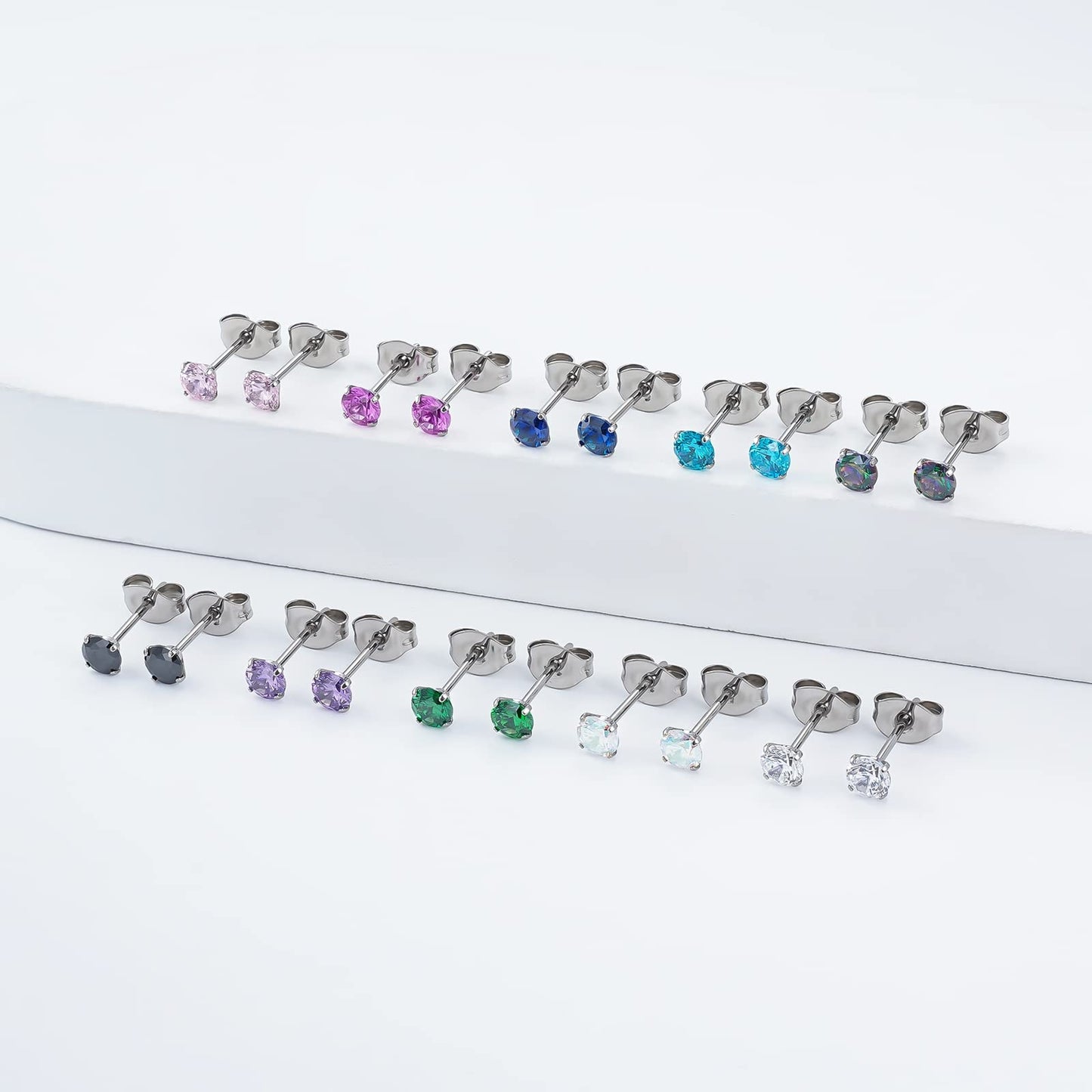 1 Pair Implant Grade Titanium Stud Earrings Set Hypoallergenic 3mm 4mm 5mm 6mm Cubic Zirconia G23 Titanium Earring Studs for Women Men for Sensitive Ear (4mm VM)