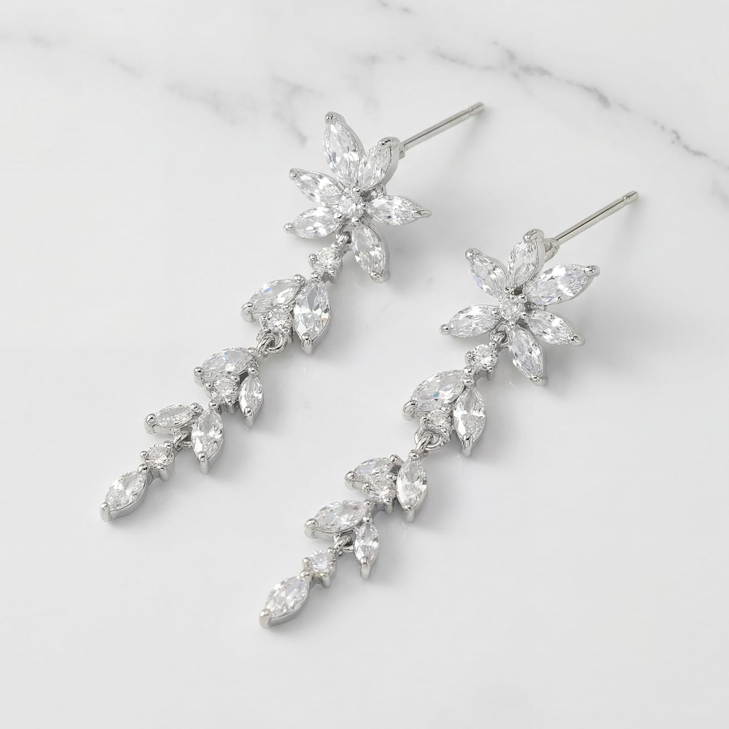 SWEETV Marquise Cubic Zirconia Dangle Earrings for Women, Crystal Wedding Bridal Drop Earrings for Brides Bridesmaids, Chandelier Earrings for Anniversary Prom Jewelry Gift, Silver-Style02