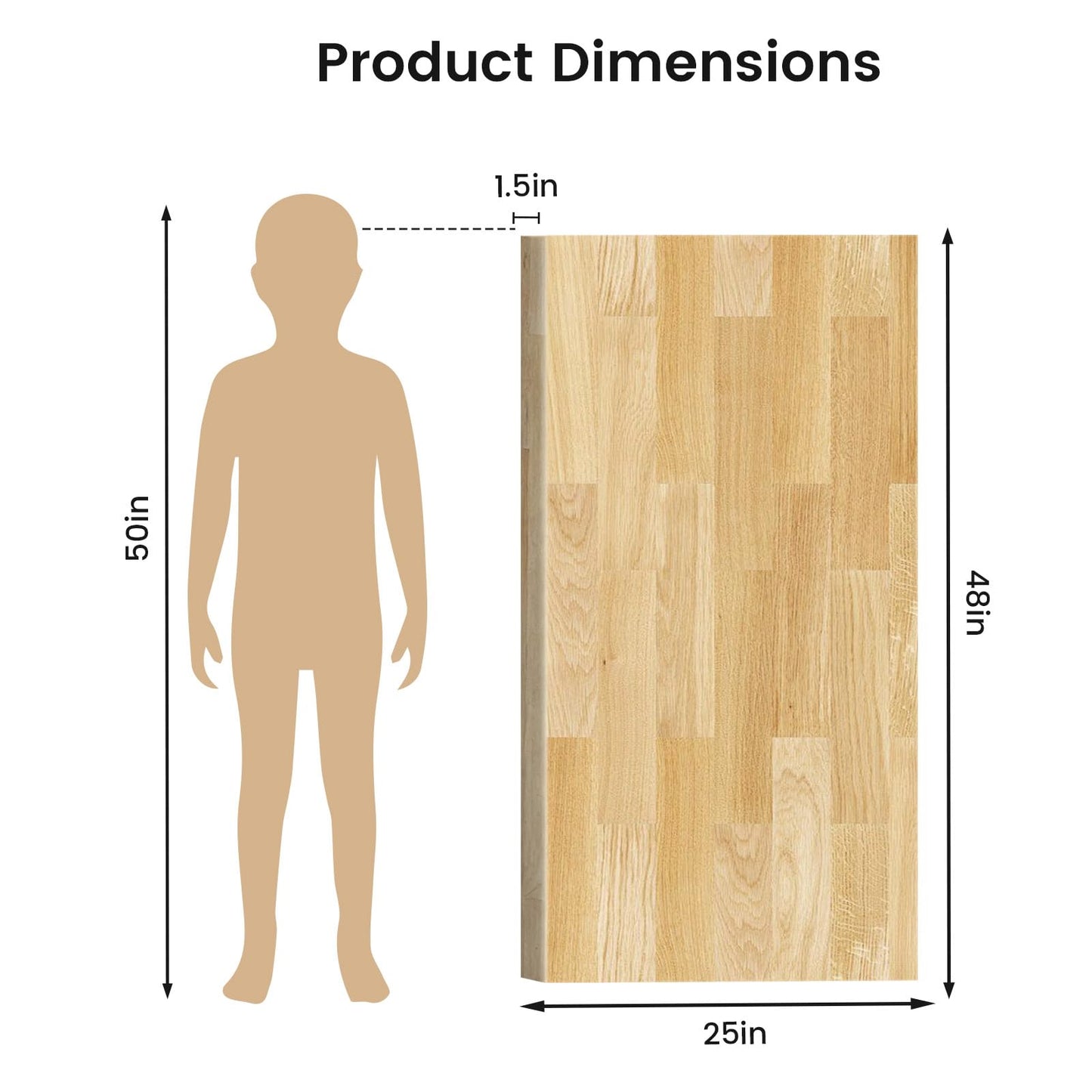 Butcher Block Countertop, Solid Wood Table Top - 4ft Unfinished Birch Work Bench Top Cut to Size for DIY Desktop/Washer Counter/Office Desk/Kitchen Island/Living and Dining Room Tables 48x25x1.5 in