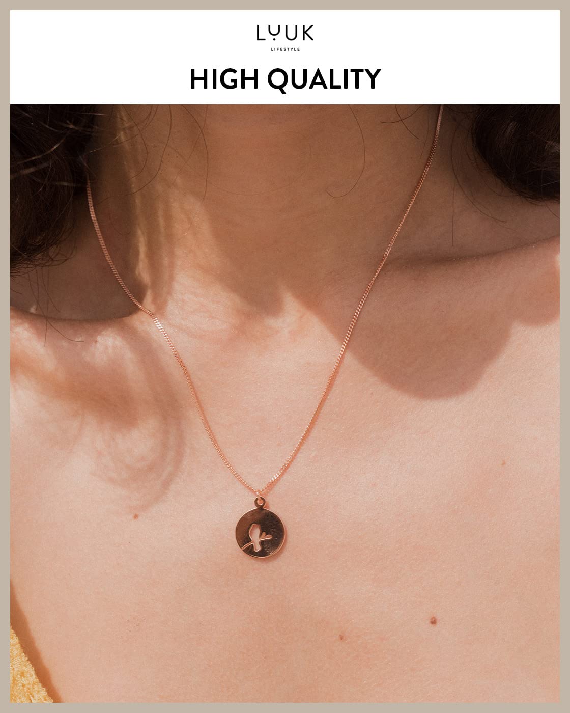 LUUK LIFESTYLE Trendy Necklace with bird pendant for her, 925 Sterling Silver, chic and trendy jewelry present for women, 19”, Valentine's Day gift, birthday, friend and fiancée, rose gold