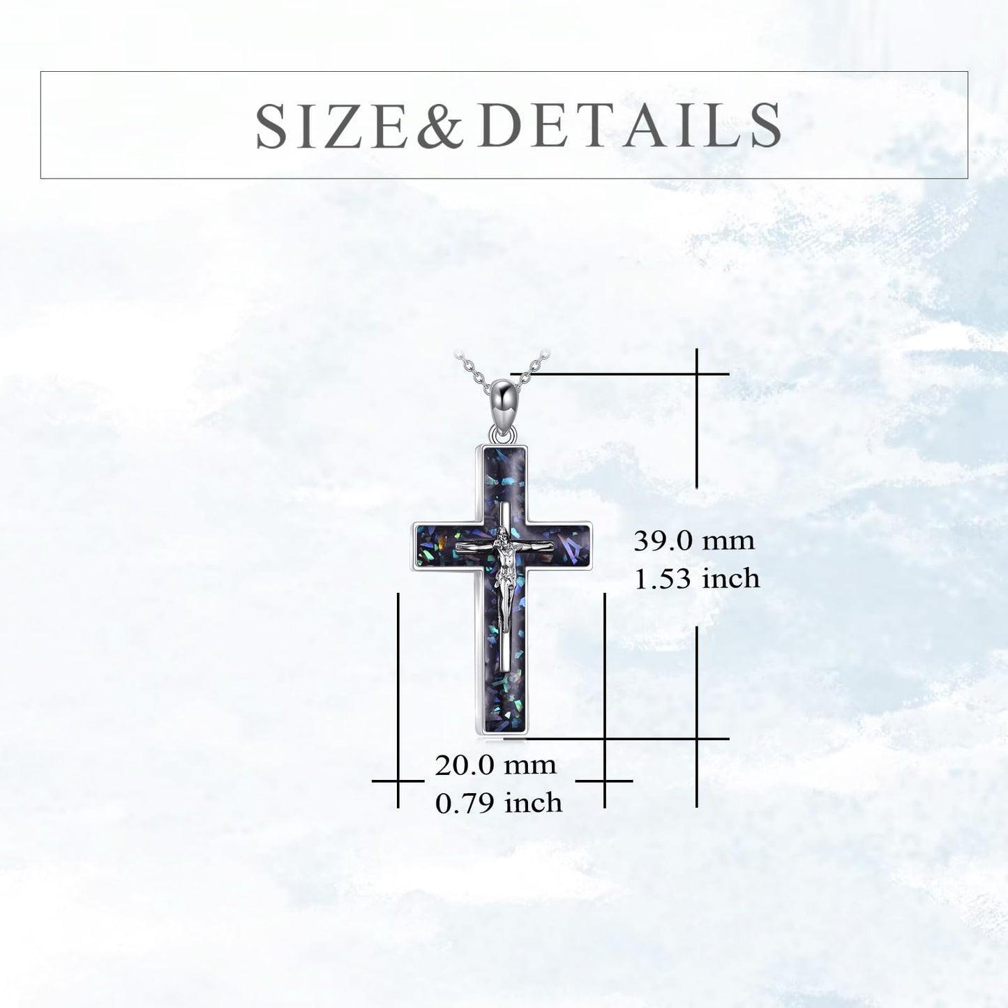 YFN Crucifix Cross Necklace Sterling Silver Jesus Cross Pendant Abalone Shell Jewelry Christian Gifts for Women Men