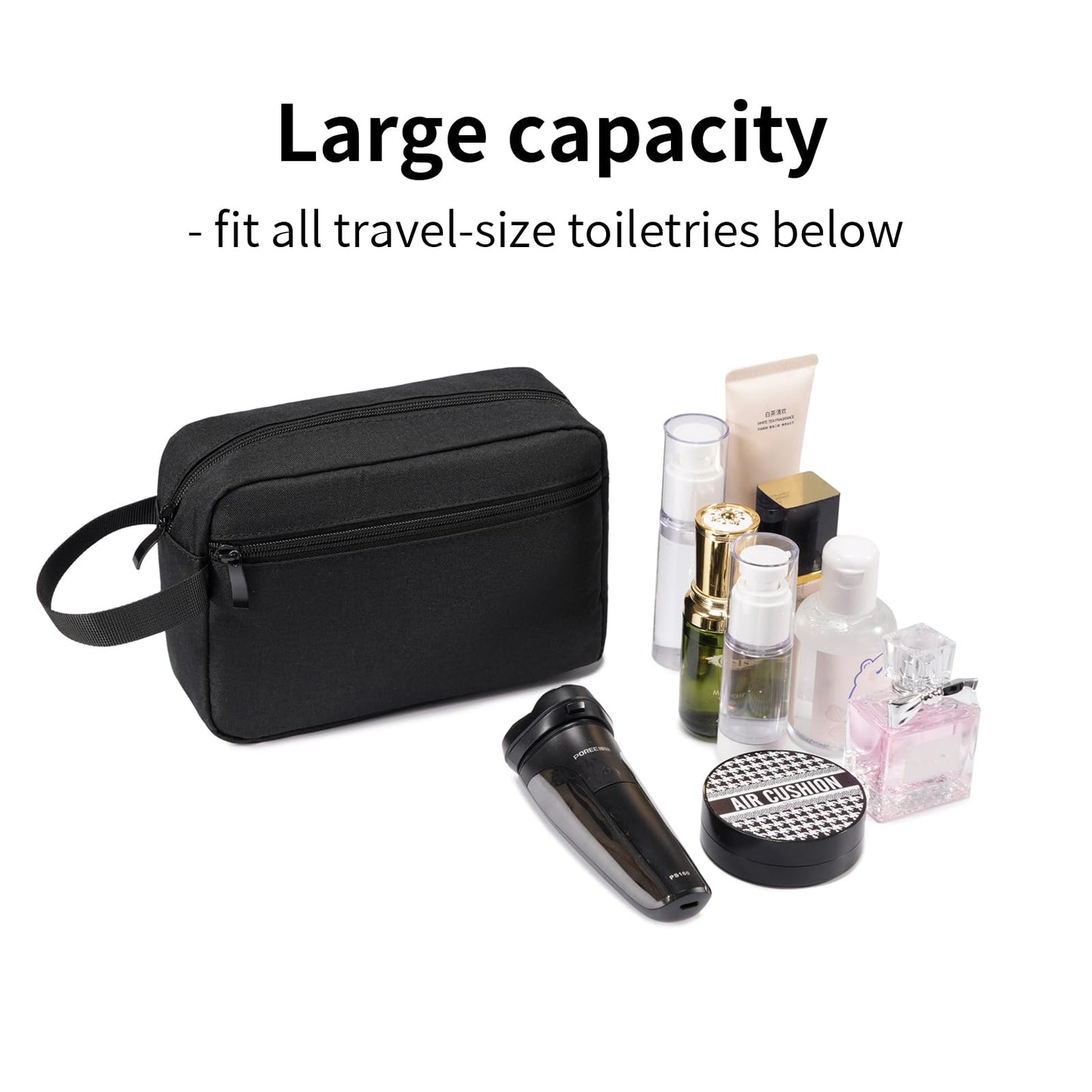 XIRYOHEAUR Travel Toiletry Bag, Small Cosmetic Bag, Hanging Water-Resistant Organizer for Men & Women, Ideal for Makeup, Shaving Kit, Gym Essentials & Travel Accessories (Black)