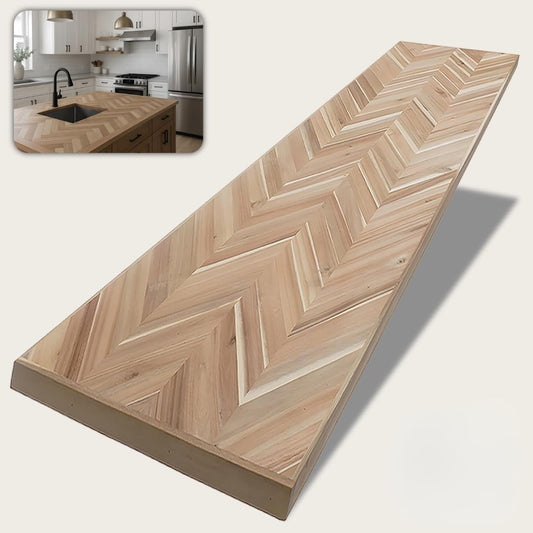 72 in x 26 in x 1.5 in Wood Butcher Block Countertop, Natural Chevron Acacia, Unfinished Solid Tabletop – Ideal for DIY Kitchen/Dining Room/Home Office