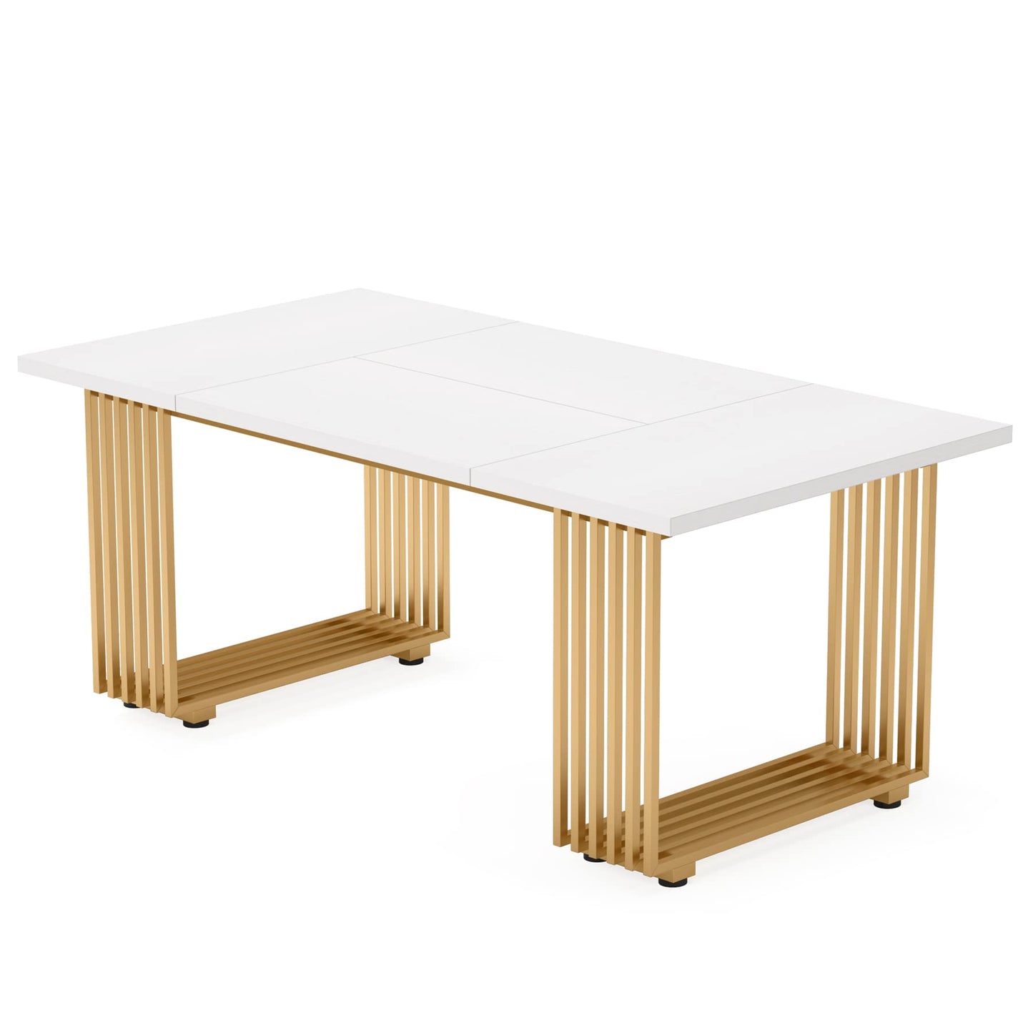 Tribesigns Modern Dining Table for 6-8 People, 70.8 Inches Long White Room Kitchen, Wood Kitchen with Gold Metal Legs, Rectangular Dinner Room, Family Gathering