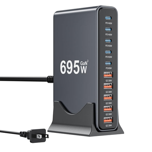 695W USB C Charger Block,10-Port USB C Charging Station GaN IV Travel Essentials Multiple Port Charging Station,140W Laptop Fast Charger Adapter for MacBook Pro/Air,DELL,iPad,iPhone,Samsung Galaxy