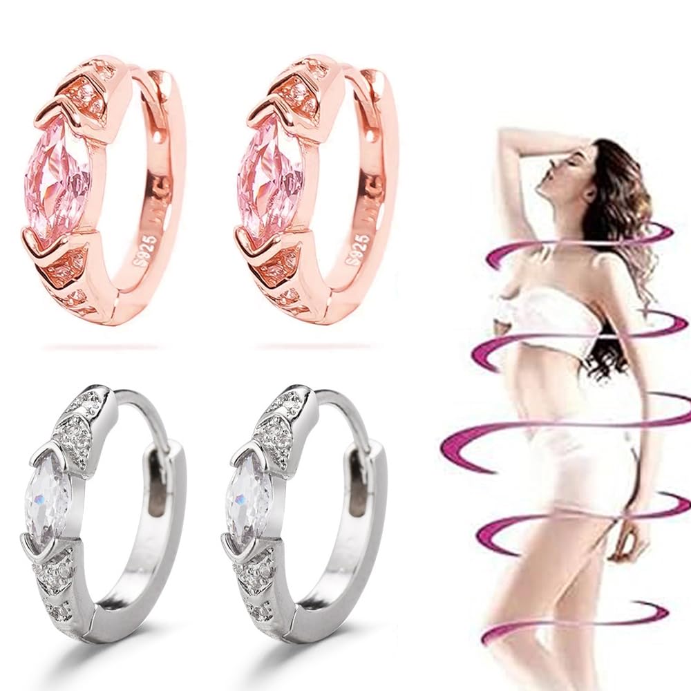 Lymphatic Drainage Slimming Hoop Earrings, Titanium Ion Lymphvity Germanium Earring Acupuncture Therapy Hoop Moissanite Earrings Jewelry for Women Men (silver+rose gold)