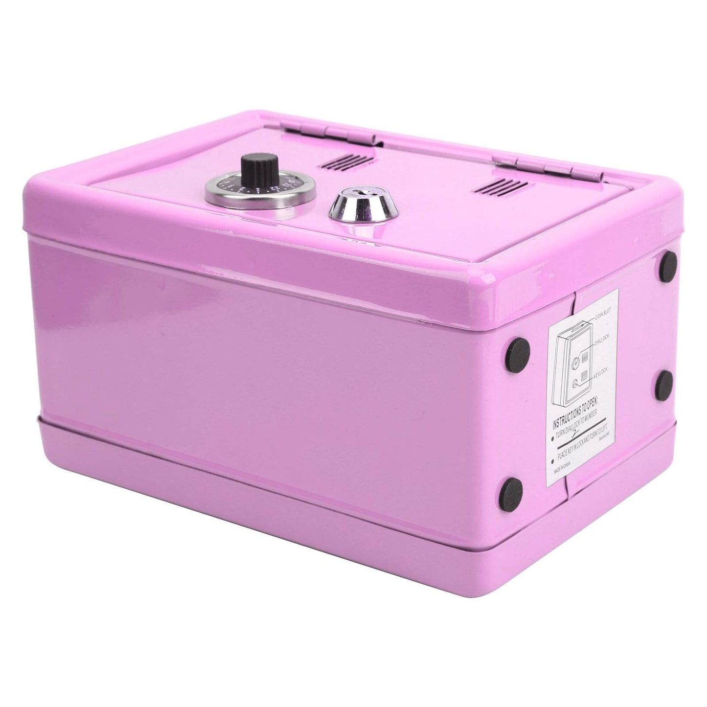Kid's Bank Locker Safe, Metal Kids Safe Money Bank with Single Digit Combination Lock and Key, Built in Pullable Change Storage Box, 7.1x4.7x3.9 Inch Piggy Bank for Kids Birthday Gift(Pink)