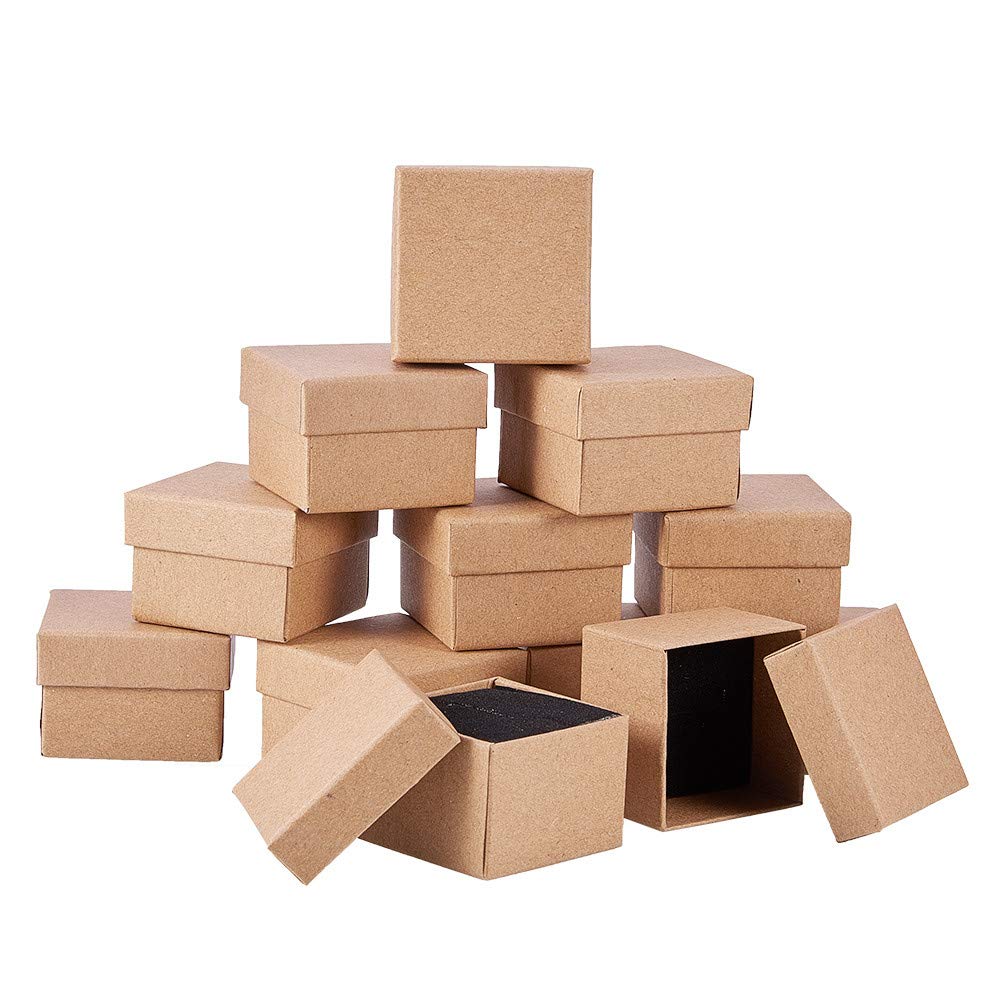 BENECREAT 24 Pack Small Kraft Ring Earring Box 1.88x1.8x1.33 Inches Square Cardboard Jewelry Gift Boxes for Christmas Festival Wedding Propose Jewelry Packing