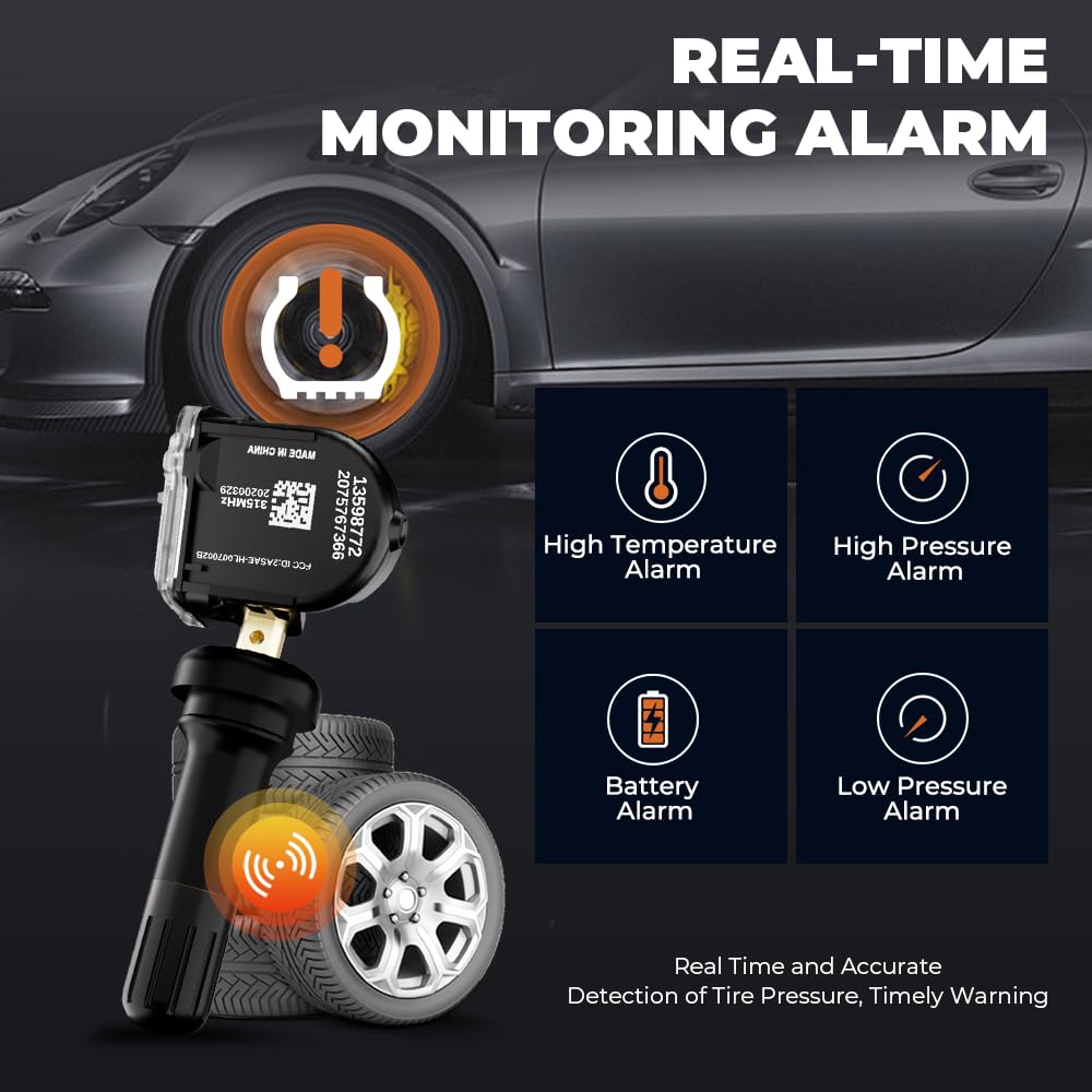 Jsueng 13598772 TPMS Sensor, GM Tire Pressure Monitoring System Sensor for Chevy Silverado Buick Cadillac GMC Hummer Saturn SAAB, 315mhz Replaces 13586335 13598771 13581558 Set of 4