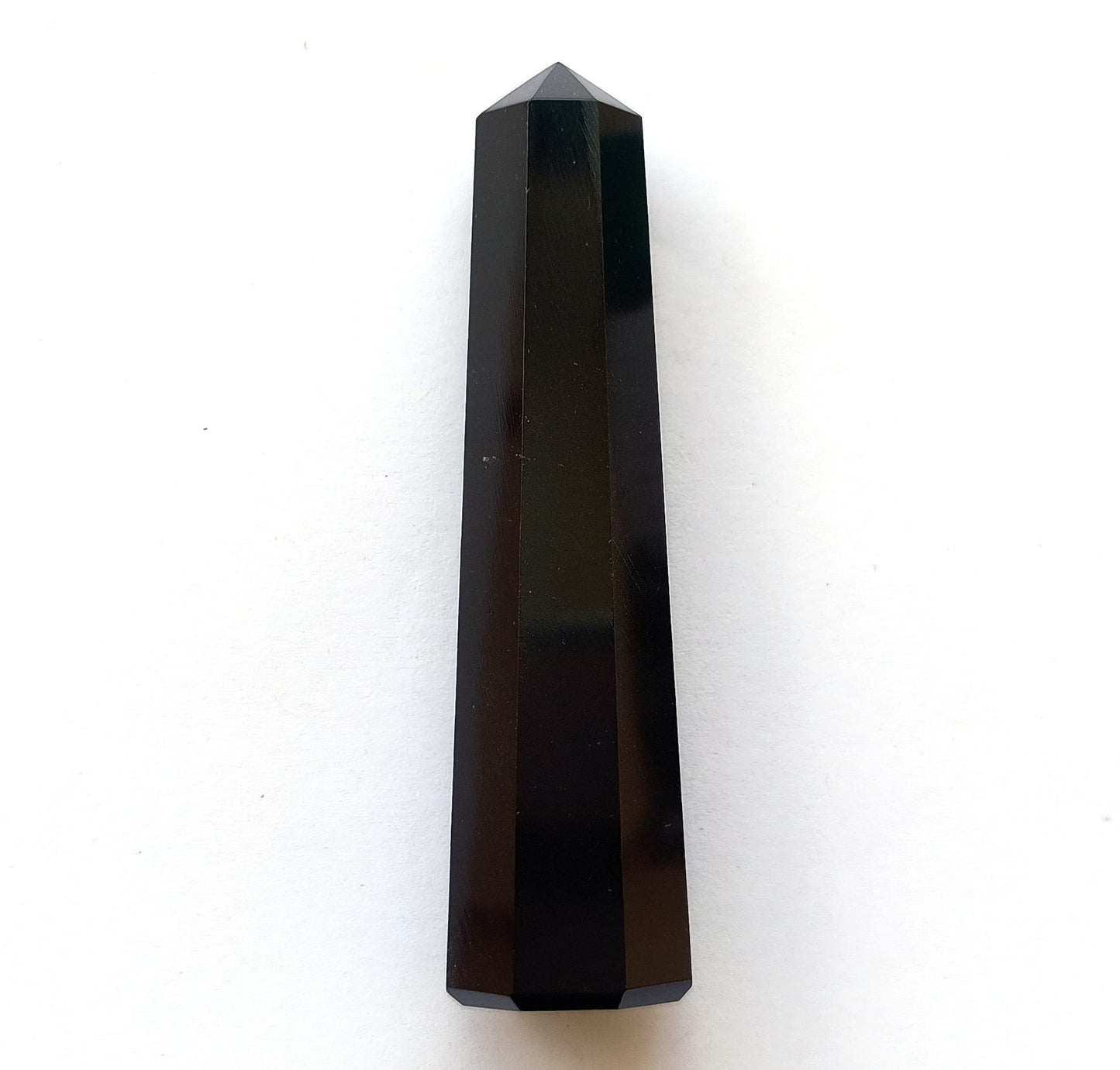 WholesaleGemShop 3 Inch (70 mm) Gemstones Black Agate Obelisk Tower Jumbo Facet Aura Rock Crystal Natural Polished Earth Wand Spirit