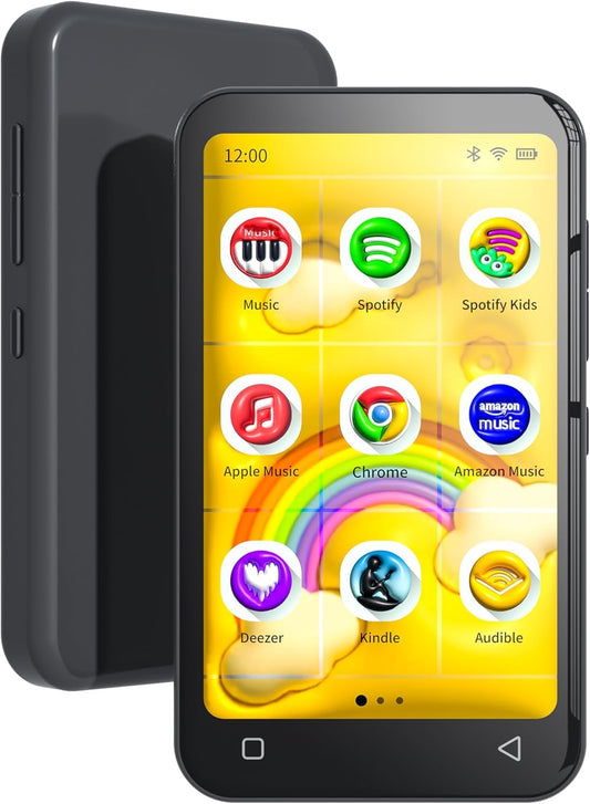 80GB Kids MP3 Player with Bluetooth and WiFi, Parental Controls, Pre-Installed Spotify, Spotify Kids, Audible, TIMMKOO 4" MP4 Player Up to 1TB (Black)