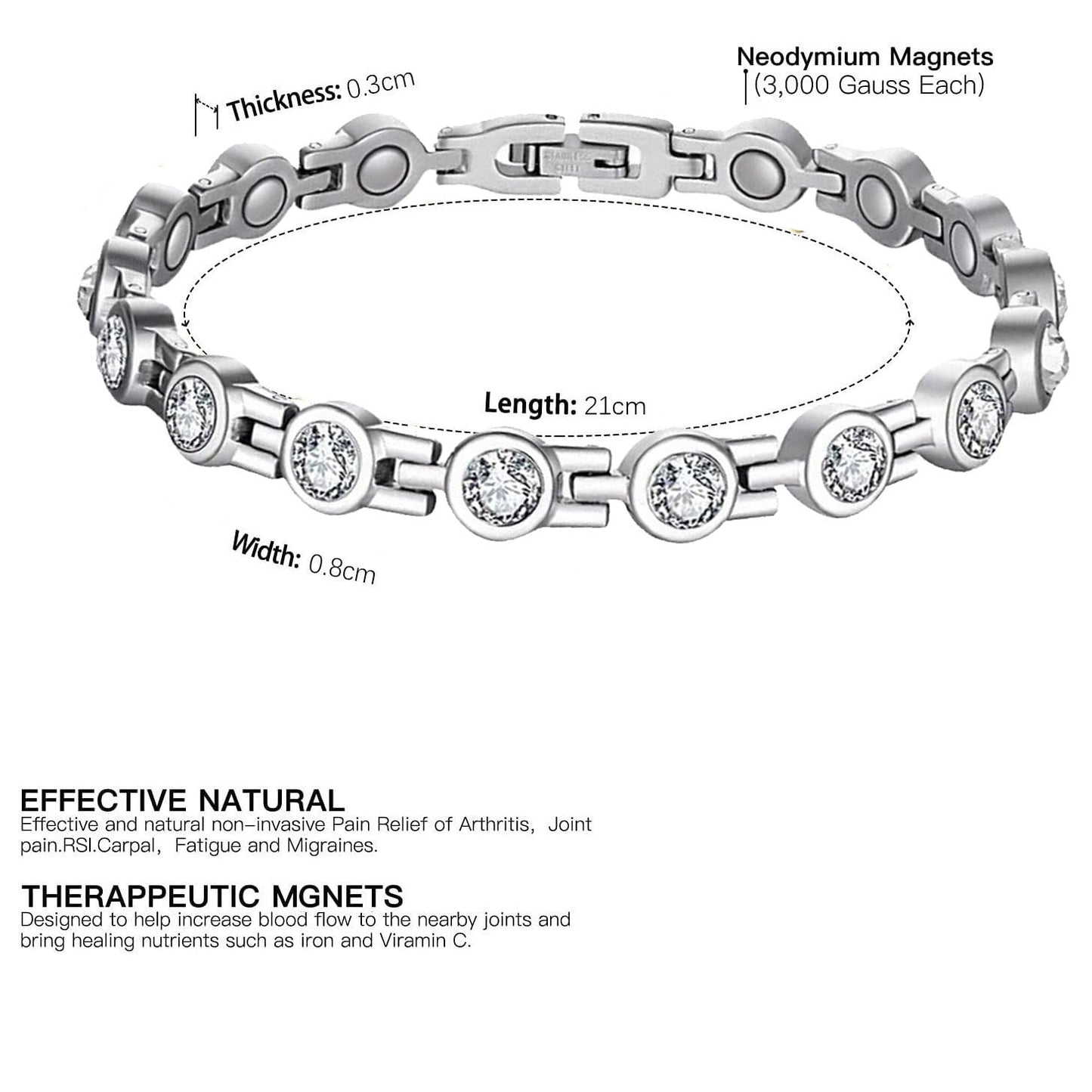 Copper Bracelet for Women, 99.99% Pure Copper Megneetic Bangle Arthritis, Effective Neodymium Lympunclog, Titanium Steel Heart Crystal Bracelets, Pulsera de Cobre para Mujer