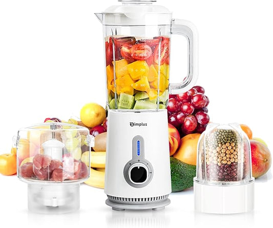Simplus 42oz Blender for Smoothies with 2-Cup Food Processor & 1-Cup Vegetable Food Chopper, High Speed Blenders with 2 Speeds and Pulse for Puree, Nuts and Shakes