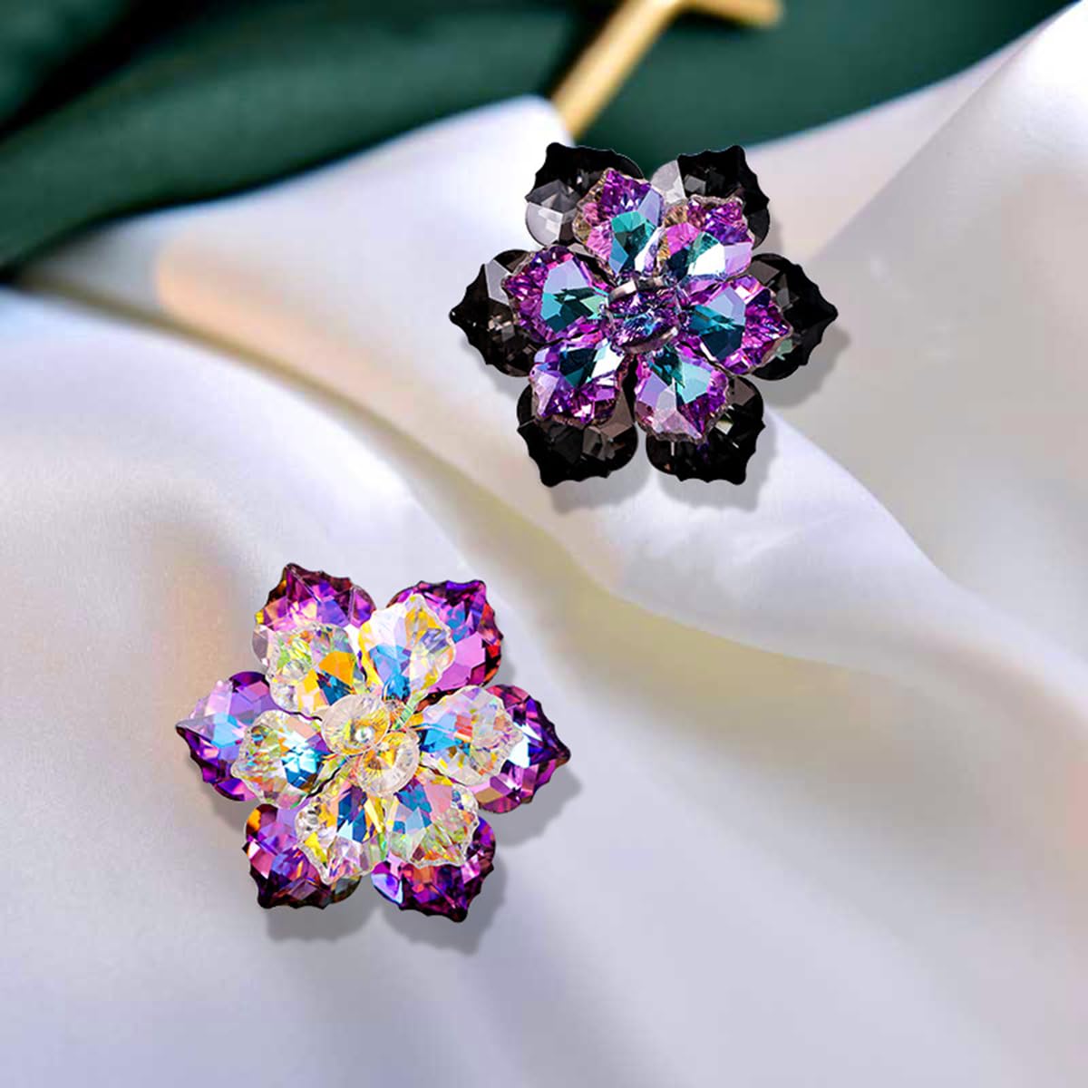 Rhinestone Sunflower Brooch Pin for Women Red Black Purple Large Flower Brooch Snowflake Hat Marquise Wreath Christmas Jewelry (Pink brooch B)