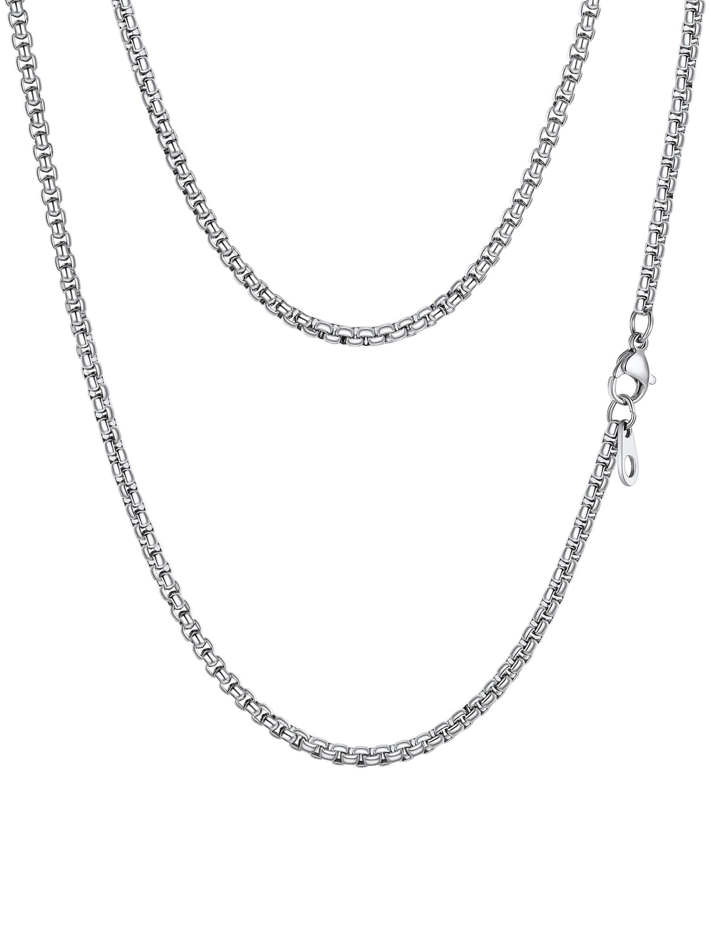 PROSTEEL Squre Rolo Link Chains, Stainless Steel Chain Necklace Waterproof & Strong Lobster Clasp 3mm Link Chains for Men and Women Jewelry with Gift Box 20in