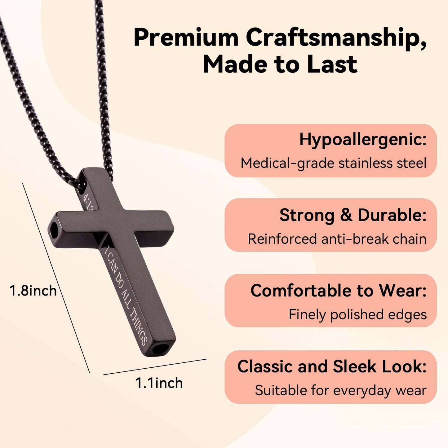 FUNPAR Cross Breathing Necklace for Anxiety Relief and Relaxation, Breathlink Design Quit Smoking Aid, Stainless Steel Mindfulness Tool to Calm, Stylish Wellness Gift for Adults(Black 4:6)