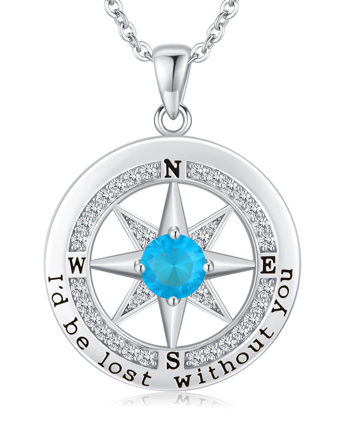 S925 Sterling Silver Necklace for Wife, Women Anniversary Year Gifts Compass Jewelry, Birthday Gift Ideas for Her Girlfriend Woman Necklaces, 18K White Gold December