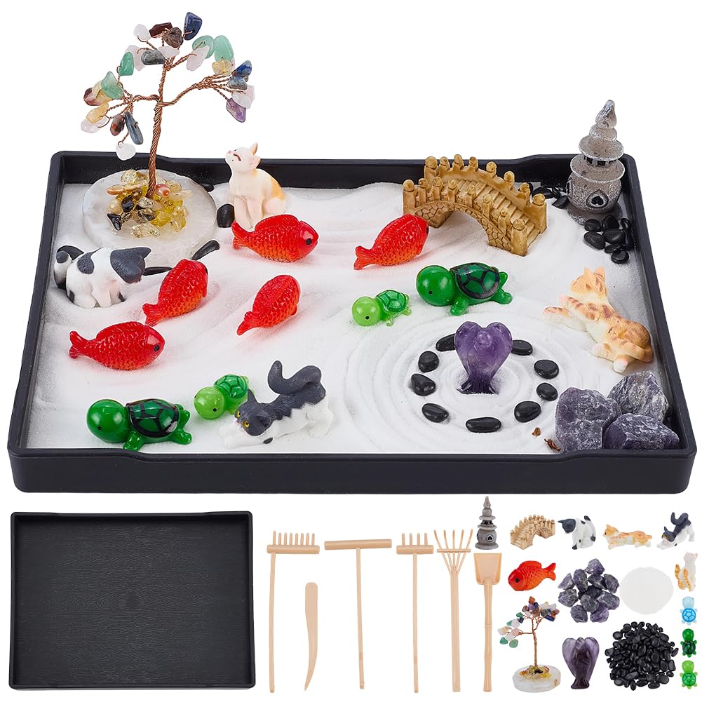 WEBEEDY Mini Zen Garden Kit for Desk, Complete Life of Tree Themed Desktop Sand Garden Set Tabletop Sandbox Tray for Home Office Decor Easter Mother’s Day Teachers Relaxation Gift, 8.3x6.2 Inch