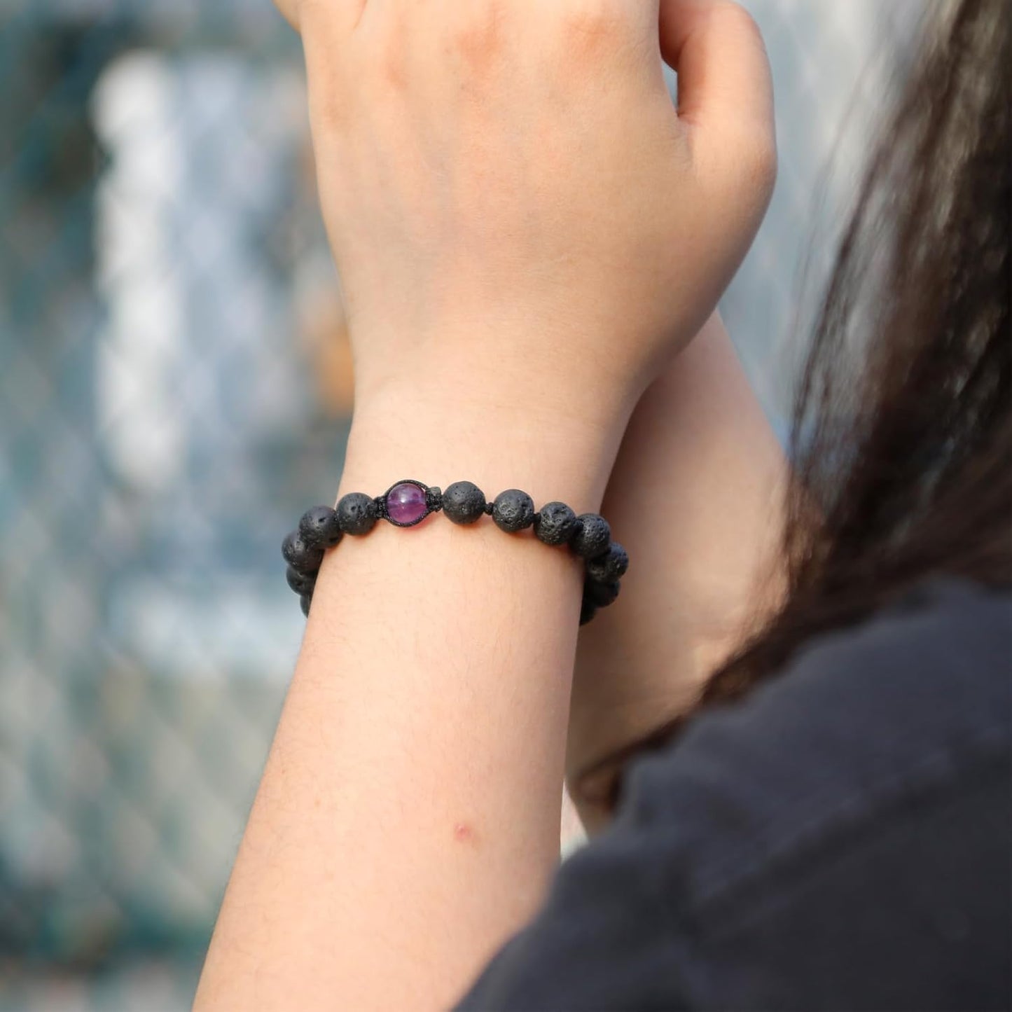 Amethyst Crystal Lava Rock Beads Bracelet - Onesmek Lava Stone Essential Oil Diffuser Women Bracelet, Natural Stone Beaded Bracelets Self Care Gifts Christmas Stocking Stuffers for Women