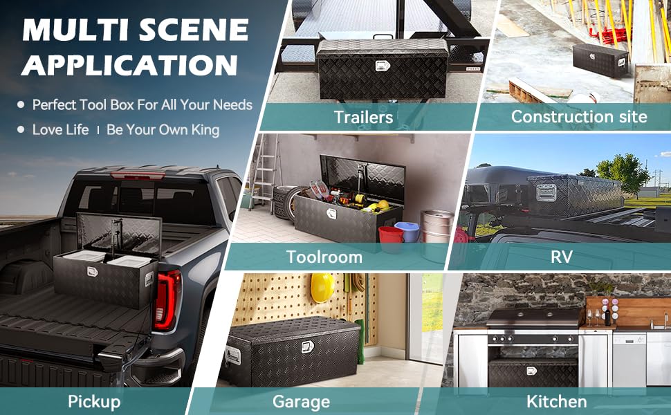 KING CHAO FOO 39" Lx15 Wx14 H Aluminum Tool Box, Heavy Duty Truck Bed Toolboxes with 2 PCS Keys, Upgraded Widest Tool Box Used for Truck Bed Storage,Trailers,Pickup,RV, All-Weather Use