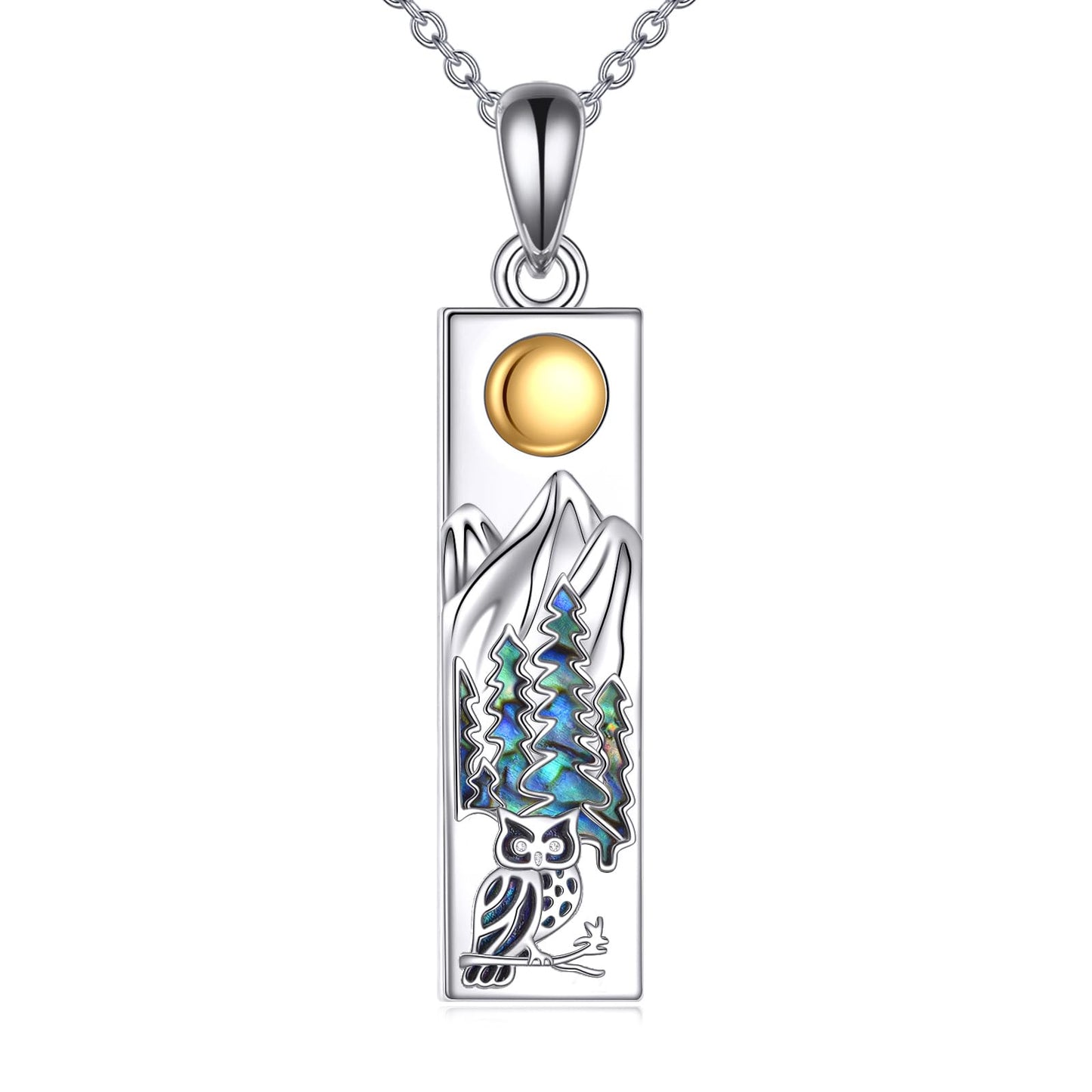YFN Mountain Owl Necklace for Women Sterling Silver Nature Jewelry Gift for Skiers, Hikers, Campers, Climbers and Nature Lovers
