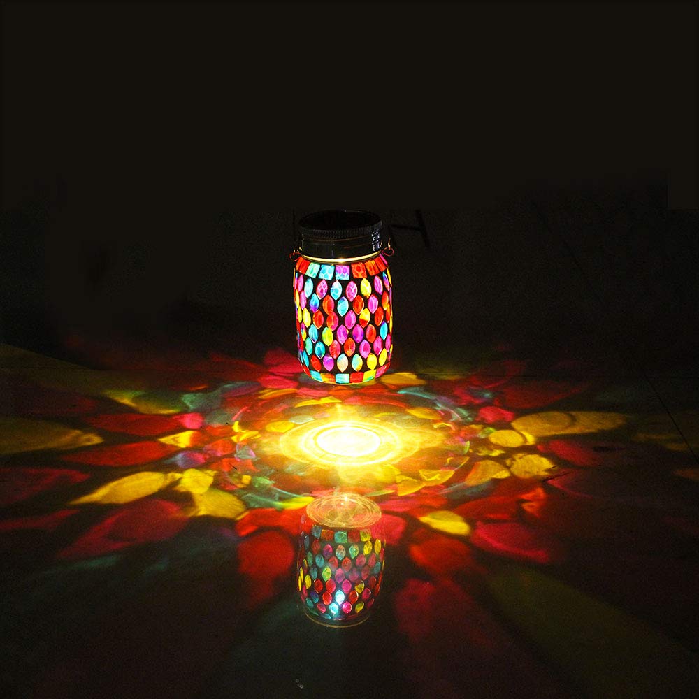 Mosaic Lights Outdoor Hanging Lanterns, Rechargeable Mosaic Solar Lanterns， Outdoor Waterproof Solar Night Lights Table Lamps for Decorations