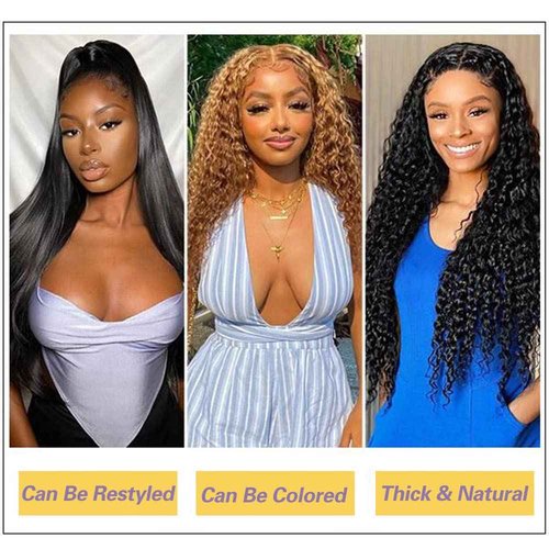 Deep Wave Bundles (12 14 16+10) 100% Unprocessed 3 Bundles Human Hair with 4x4 HD Lace Free Part Baby Hair Closure 10A Natural Color