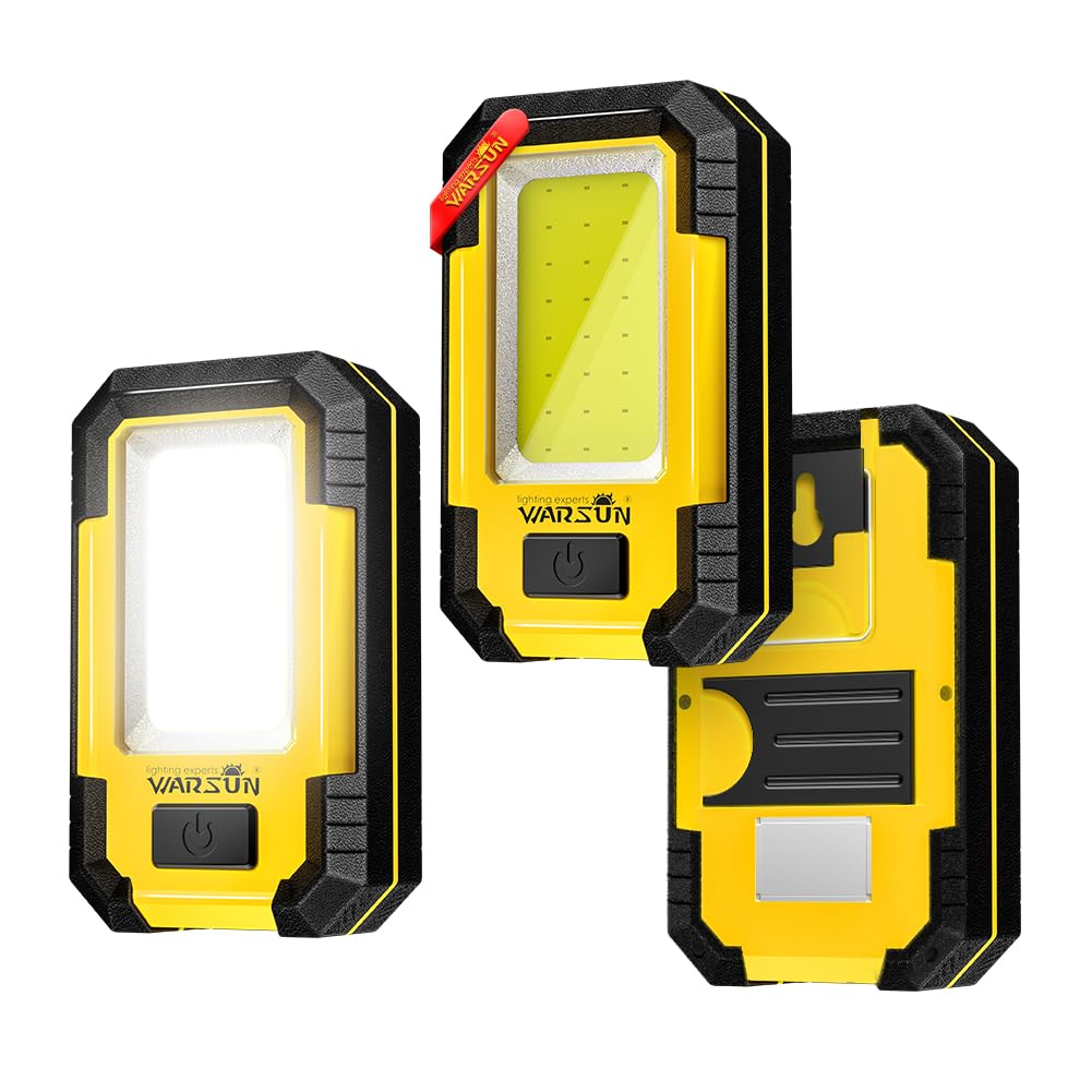 WARSUN 3 PC Led Work Lights Rechargeable Magnetic Mechanic Light Portable Worklight for Camping Car Repairing 30w 1200 High Lumens Bright, Yellow Stocking Stuffers Mens/Dad Gifts
