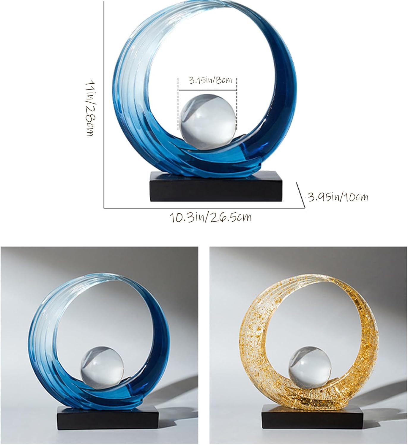 XYQXYQ Golden Wave Resin Origami Statue Modern Abstract Home Decoration Emphasizes Abstract Office Desk Center Art Statue Table Family Bedroom Living Room Golden Stripe Decoration (A-White Gold)