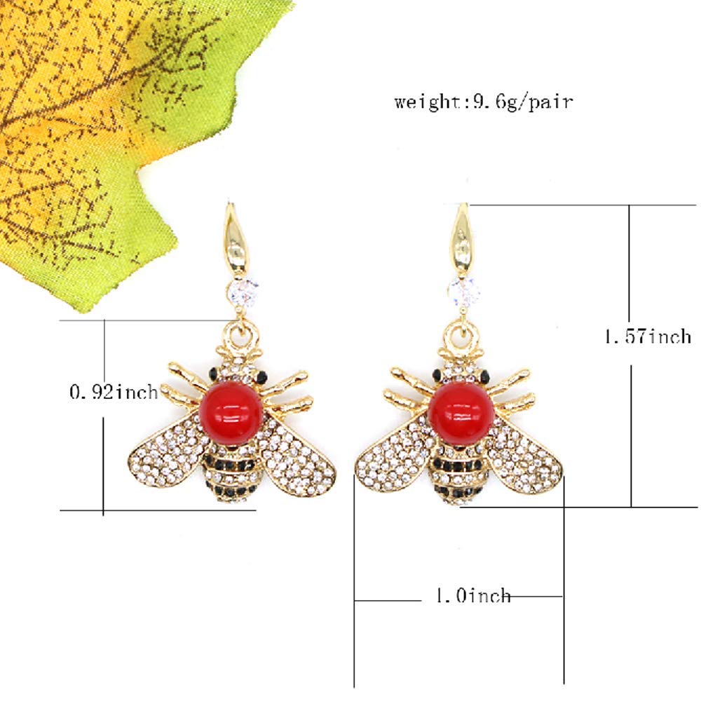 Honey Bee Drop Earrings Crystal Insect Themed Dangle Earring Animal Fashion Shell Pearl Hook Earring Gold Tone for Women Jewelry (Red pearl earring)