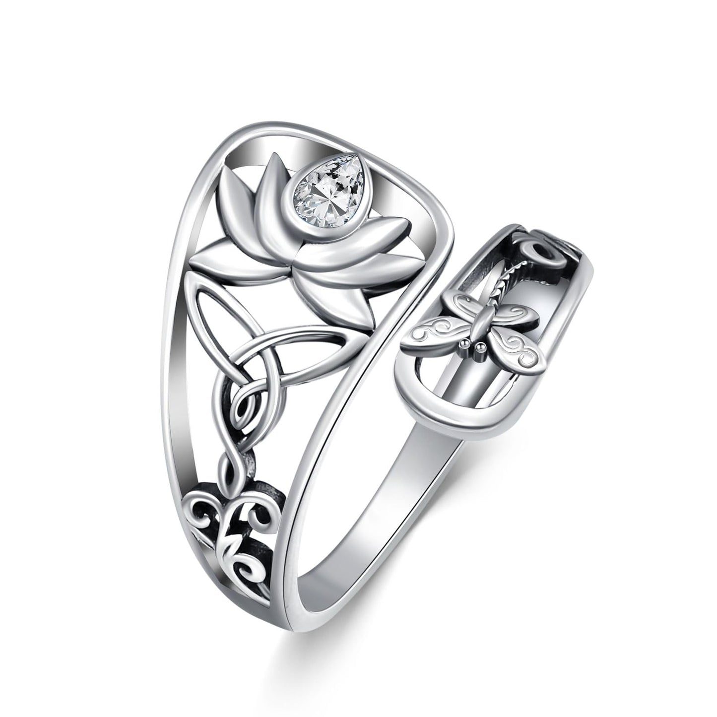 Midari Lotus Spoon Rings for Women 925 Sterling Silver Adjustable Open Lotus Flower Finger Ring Thumb Rings Just Breathe Ring White Lotus Jewelry for Women Yoga Lovers Birthday Christmas Gifts