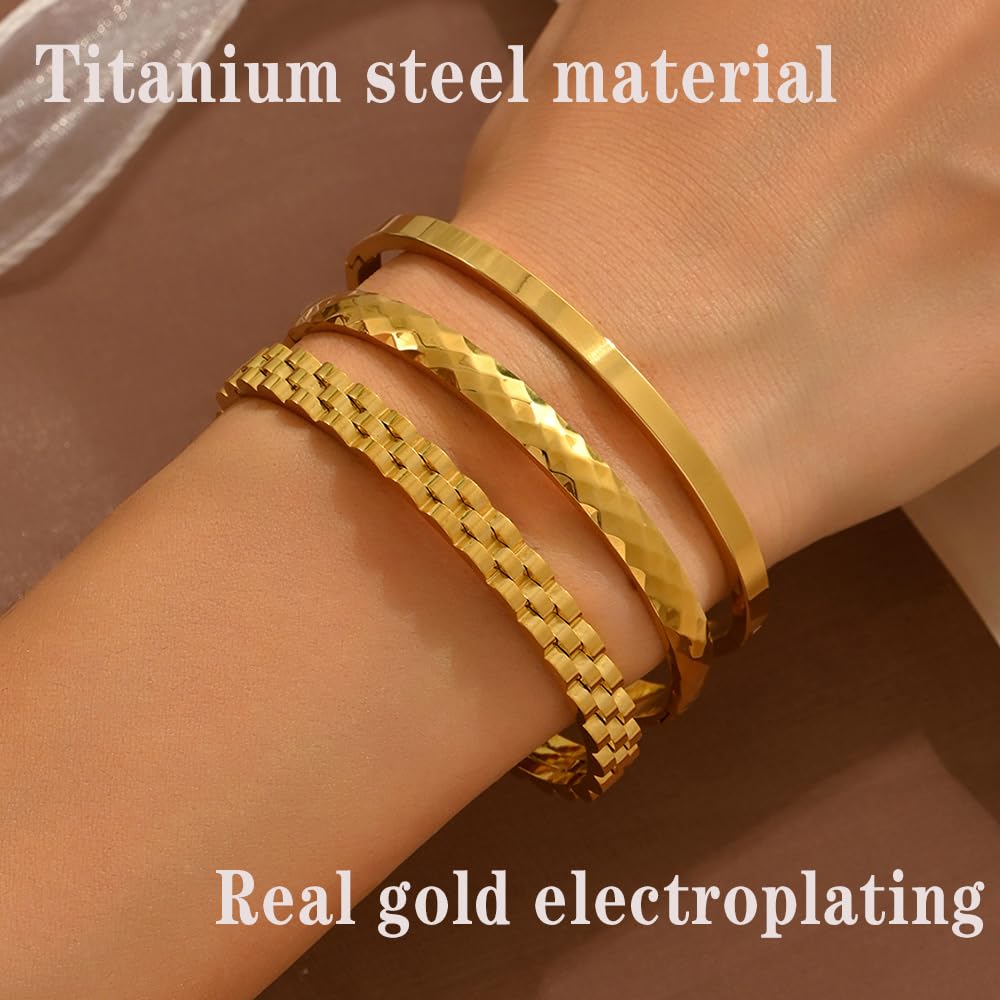 Xigocorsn Gold Bracelets For Women Heart Trendy Non Tarnish Trendy Stackable Charm Cuff Cute Mother Daughter Stainless Steel Bracelets (Bracelet set of three)