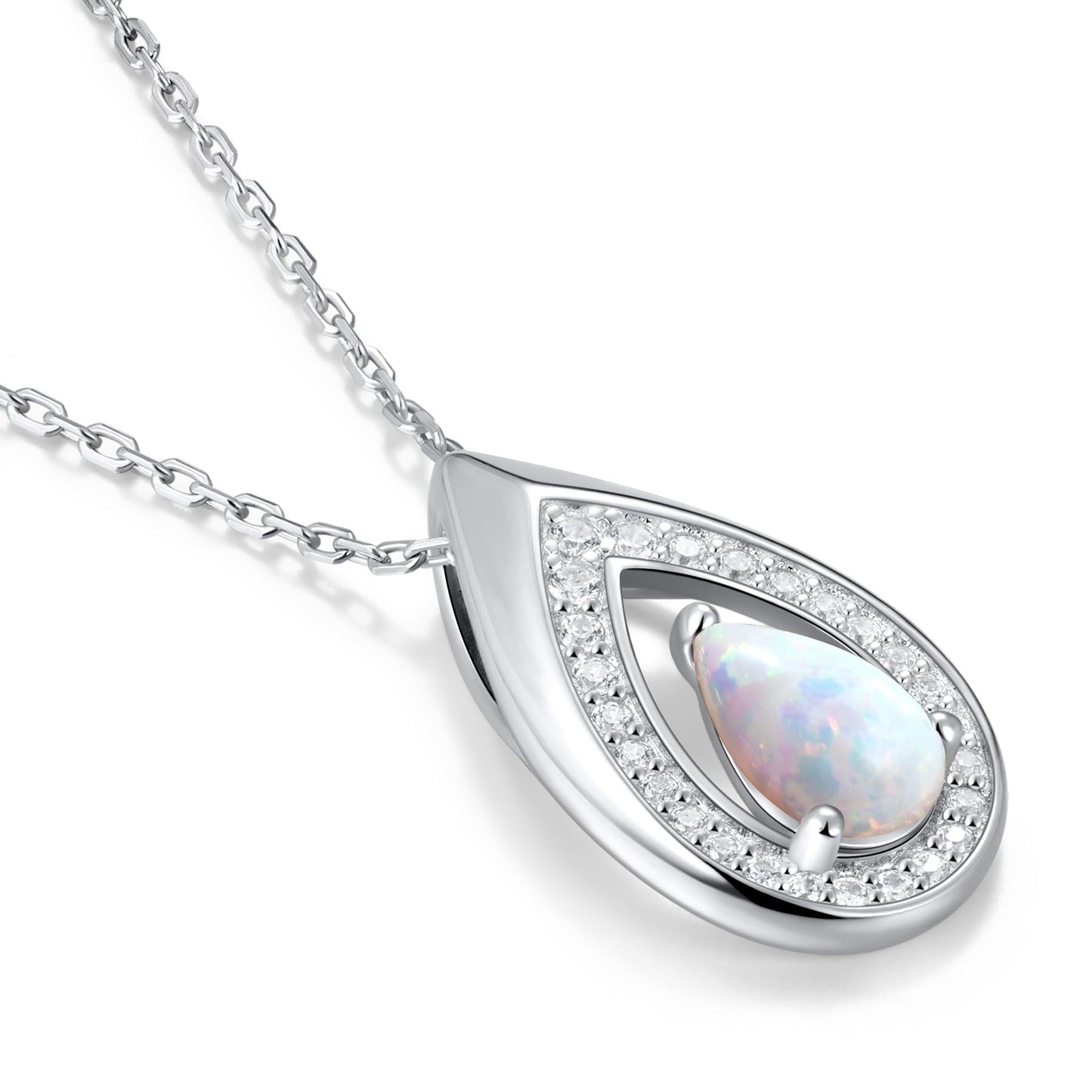 Kstyle 925 Sterling Silver Opal October Birthstone Pendant Necklace Teardrop Jewelry Valentine's Day Anniversary Birthday Gift for Wife Girlfriend Her Mom Daughter Non Tarnish