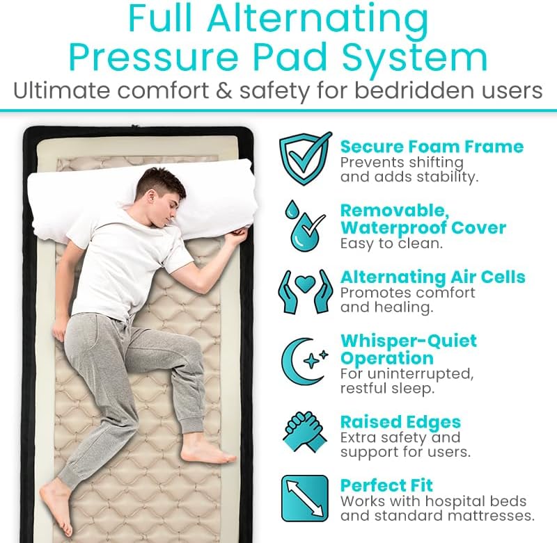 Vive Alternating Air Pressure Mattress for Hospital & Home Beds - Pressure Relief Pad for Bed Sores, Ulcers - Medical Grade Inflatable Device for Elderly, Bariatric, Handicap, Bedridden