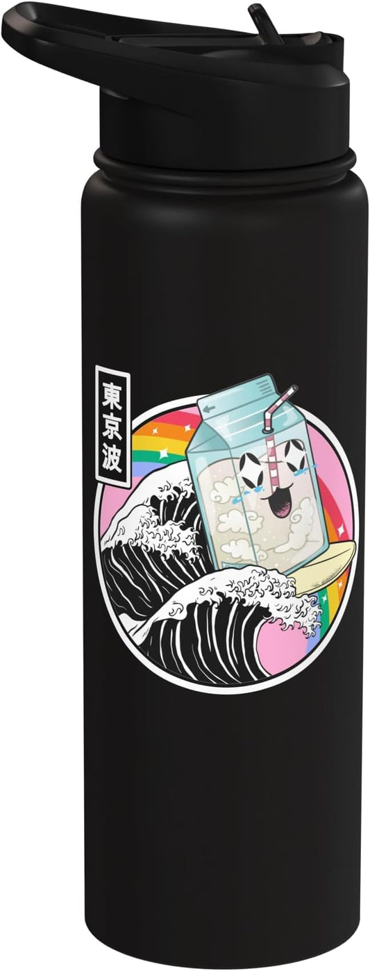 Surfing Milk Carton Kanagawa Wave Japan Anime Vaporwave Stainless Steel Insulated Water Bottle