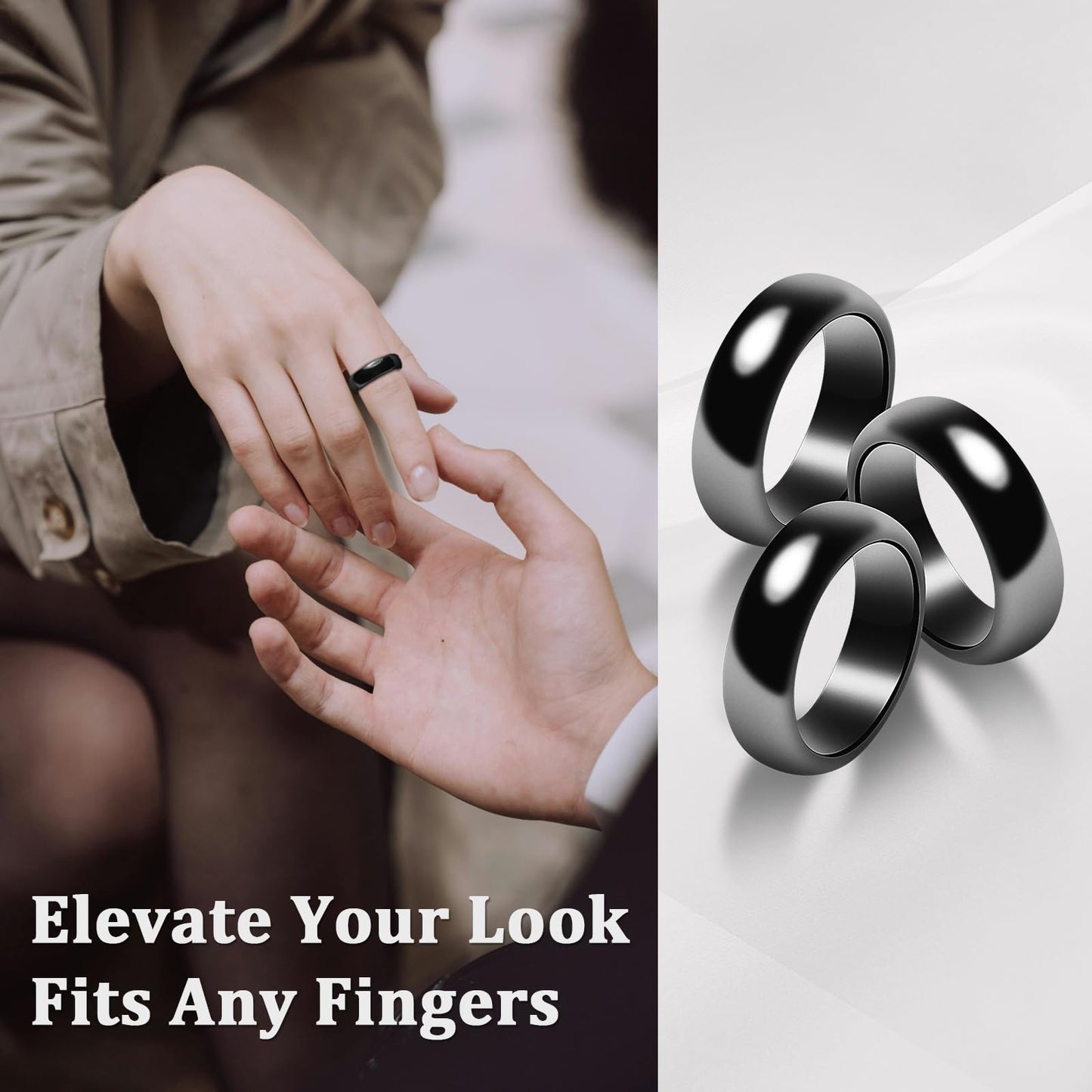 Fashtour Genuine Magnetic Hematite Rings, 3 per Order, Black Hematite Ring, Magnetic Ring for Men and Women (Size 5#)