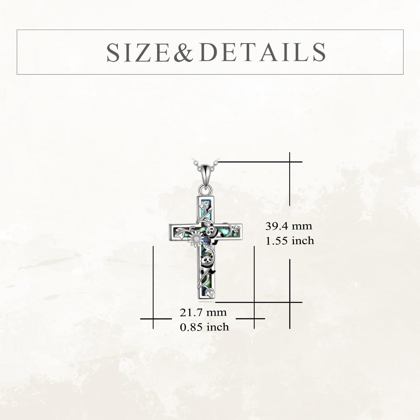 YFN Sunflower Cross Necklace Sterling Silver Panda Cross Pendant Abalone Shell Jewelry Religious Christian Baptism Gifts for Her Women