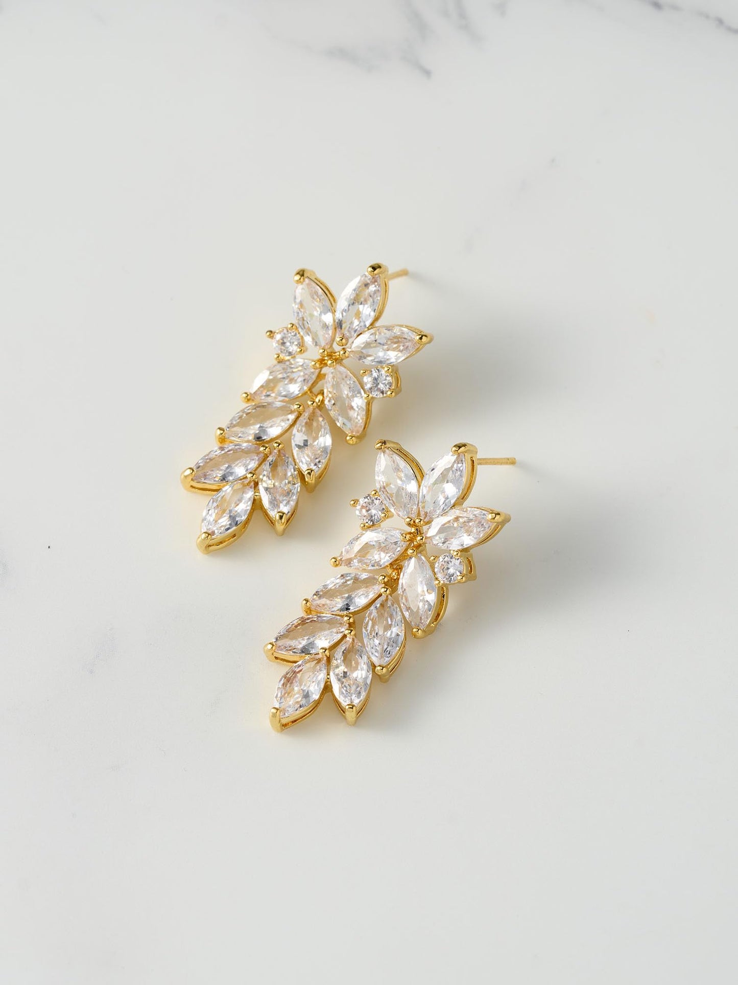 SWEETV Marquise Wedding Earrings for Brides, Bridal Bridesmaid Earrings for Wedding, Cubic Zirconia Dangle Drop Earrings for Women (Gold)