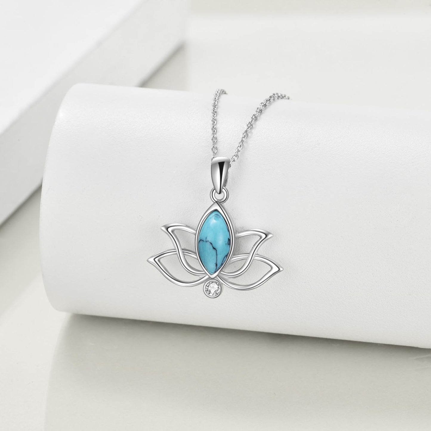 YFN Lotus Necklace Sterling Silver Turquoise Lotus Flower Pendant Yoga Jewelry Gifts for Women