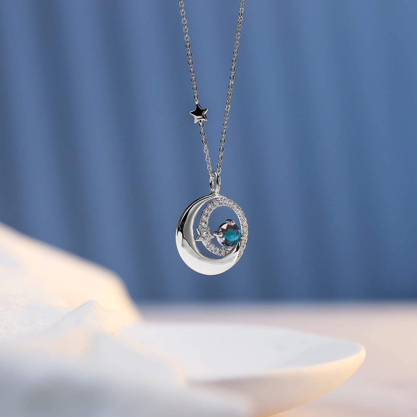 FANCIME Alexandrite Necklace 925 Sterling Silver June Birthstone Moon Star Pendant Fine Jewelry Birthday Anniversary Mothers Day Gifts for Mom Women Daughter