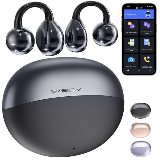 AI Translation Earbuds Real Time, 164 Language Translator Earbuds, 3-in-1 Wireless Clip on Earbuds, Bluetooth 5.4 Headphones, Translating Device for Travel Business Learning (Black)