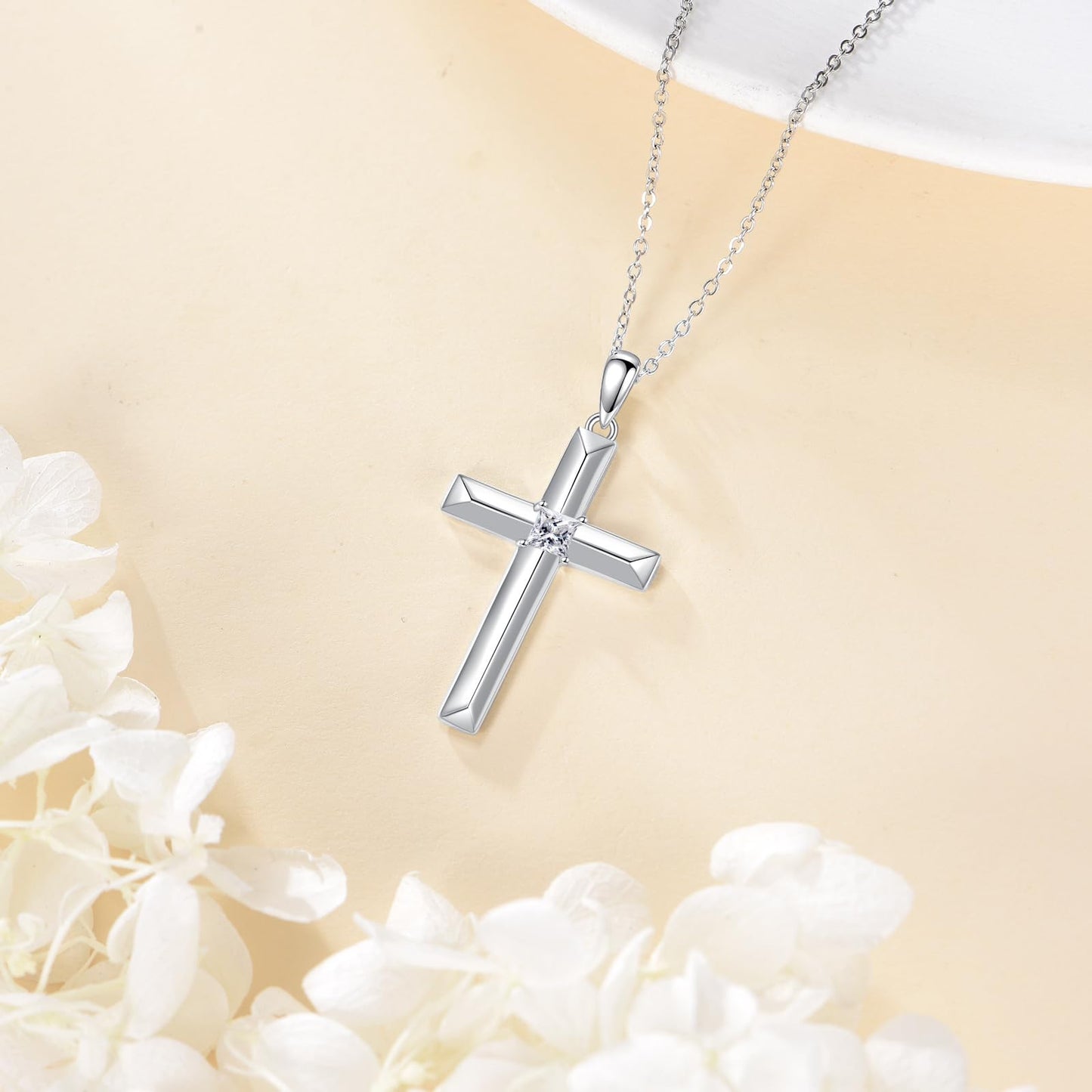 VONALA Cross Necklace for Women 925 Sterling Silver April Birthstone Cross Pendant Necklace Birthday Jewelry Gifts for Women